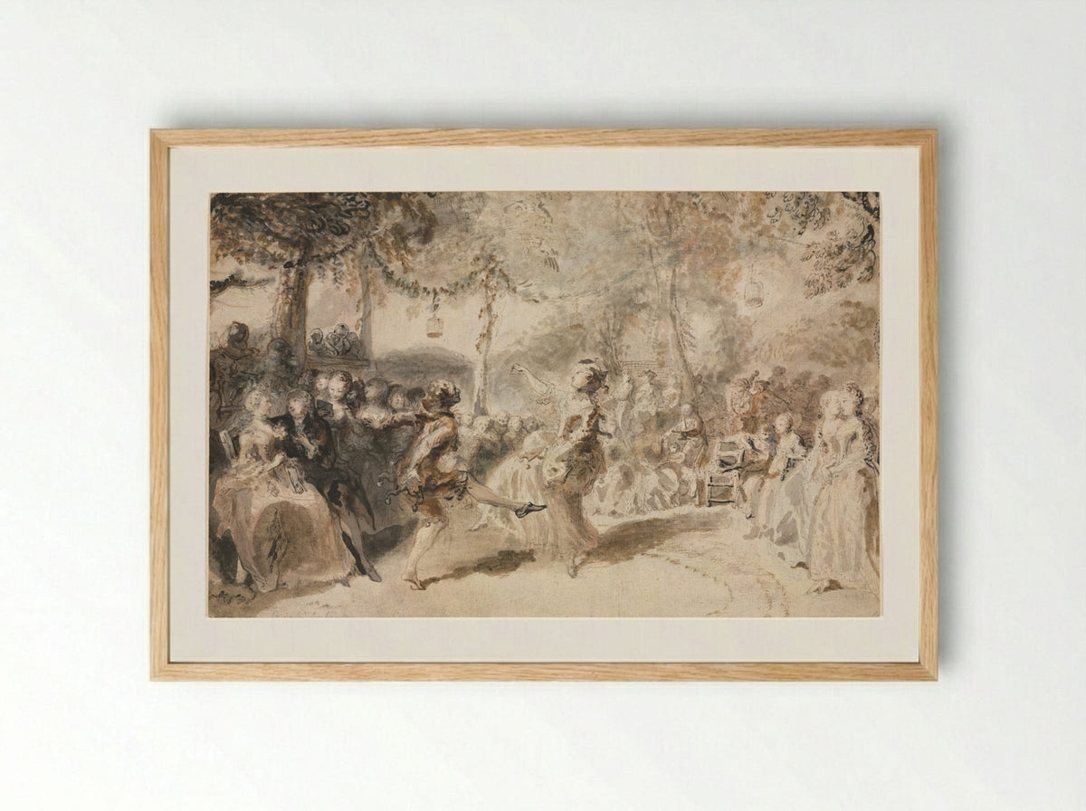 Costumed Dancers Performing in a Garden Tavern - Gabriel de Saint-Aubin - Framed Print Wood