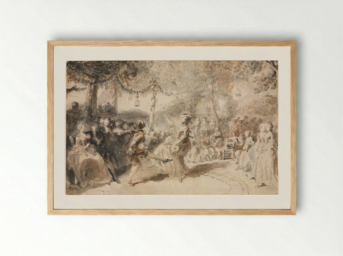 Costumed Dancers Performing in a Garden Tavern - Gabriel de Saint-Aubin - Framed Print Wood