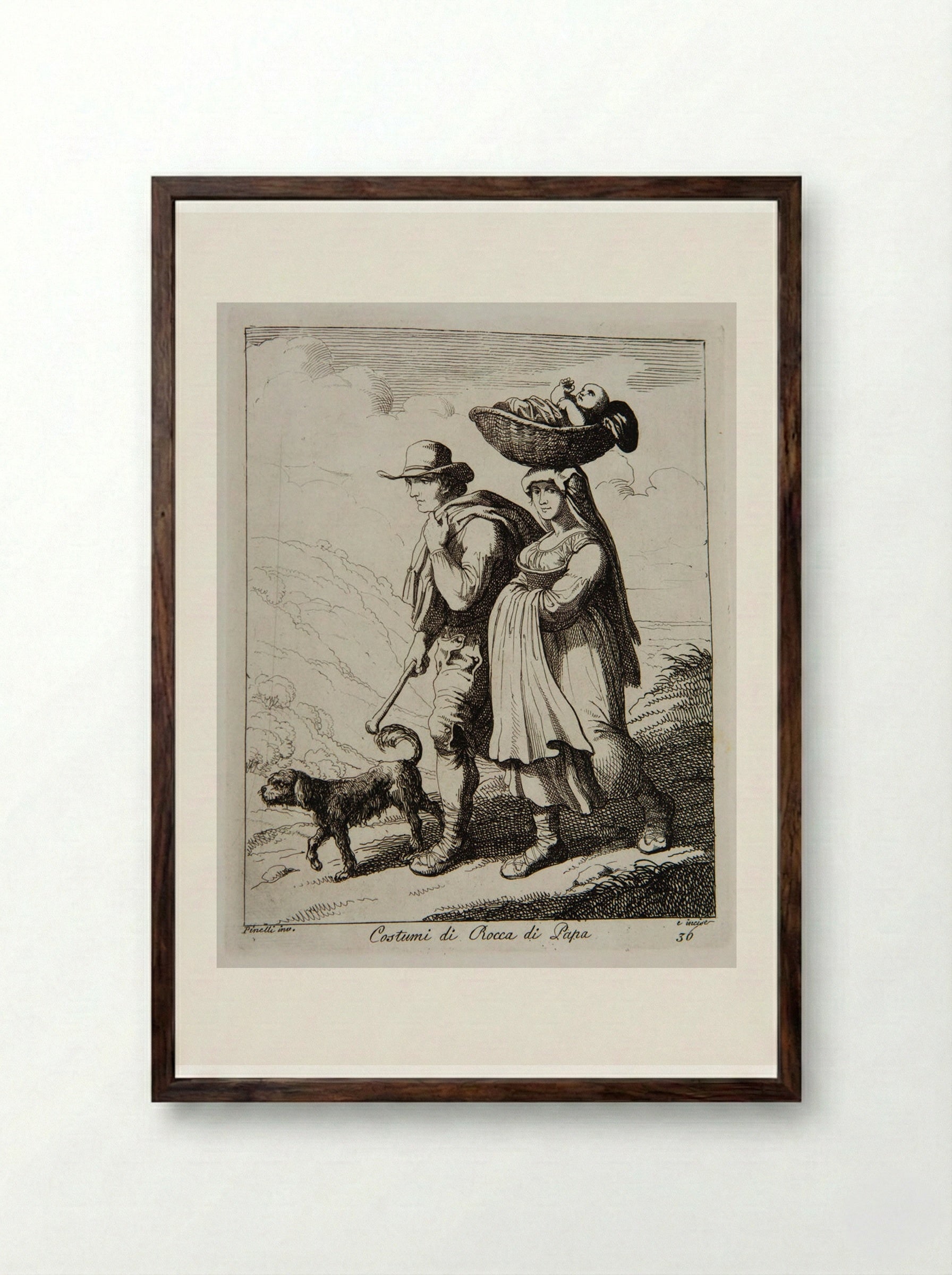 Costumes from Rocca di Papa - Bartolomeo Pinelli - Framed Print Dark Wood