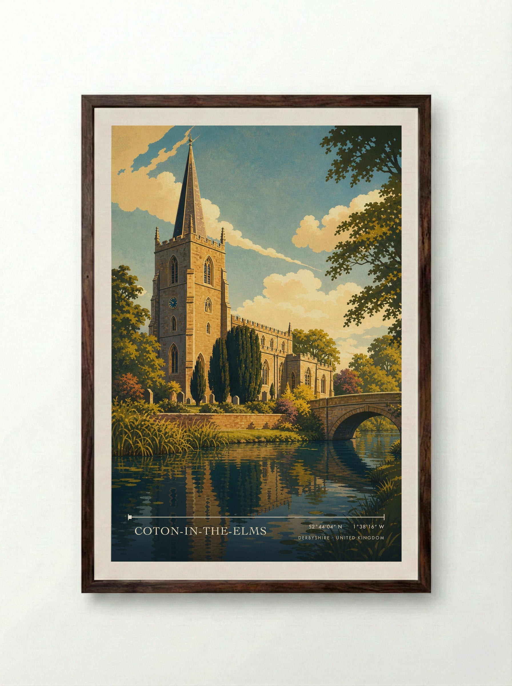 Coton-in-the-Elms Derbyshire United Kingdom Travel Poster - Framed Print Dark Wood