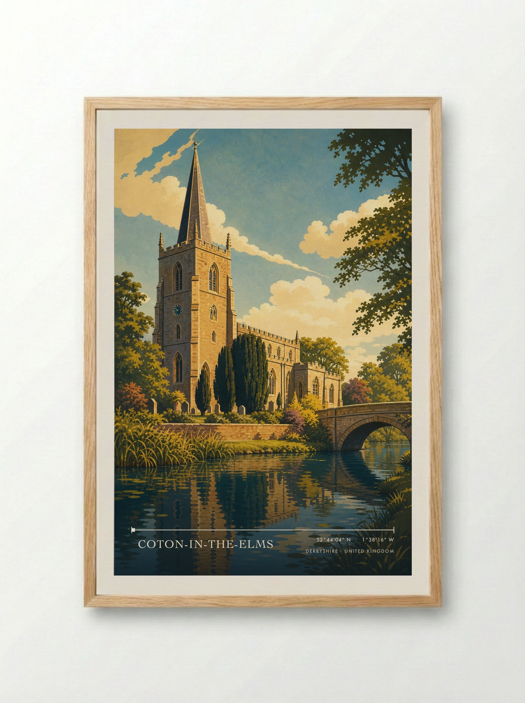 Coton-in-the-Elms Derbyshire United Kingdom Travel Poster - Framed Print Wood
