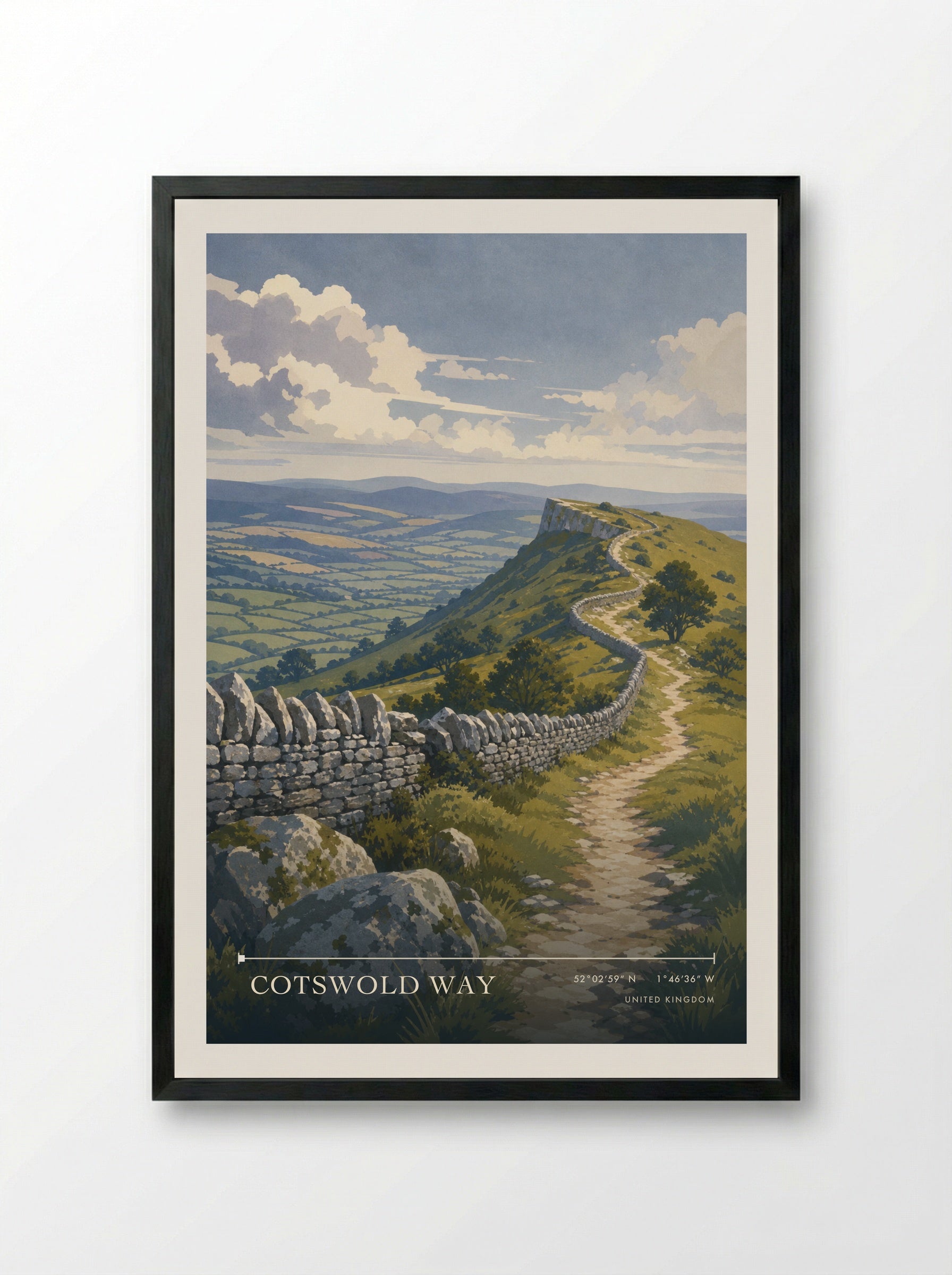 Cotswold Way United Kingdom Travel Poster - Framed Print Black