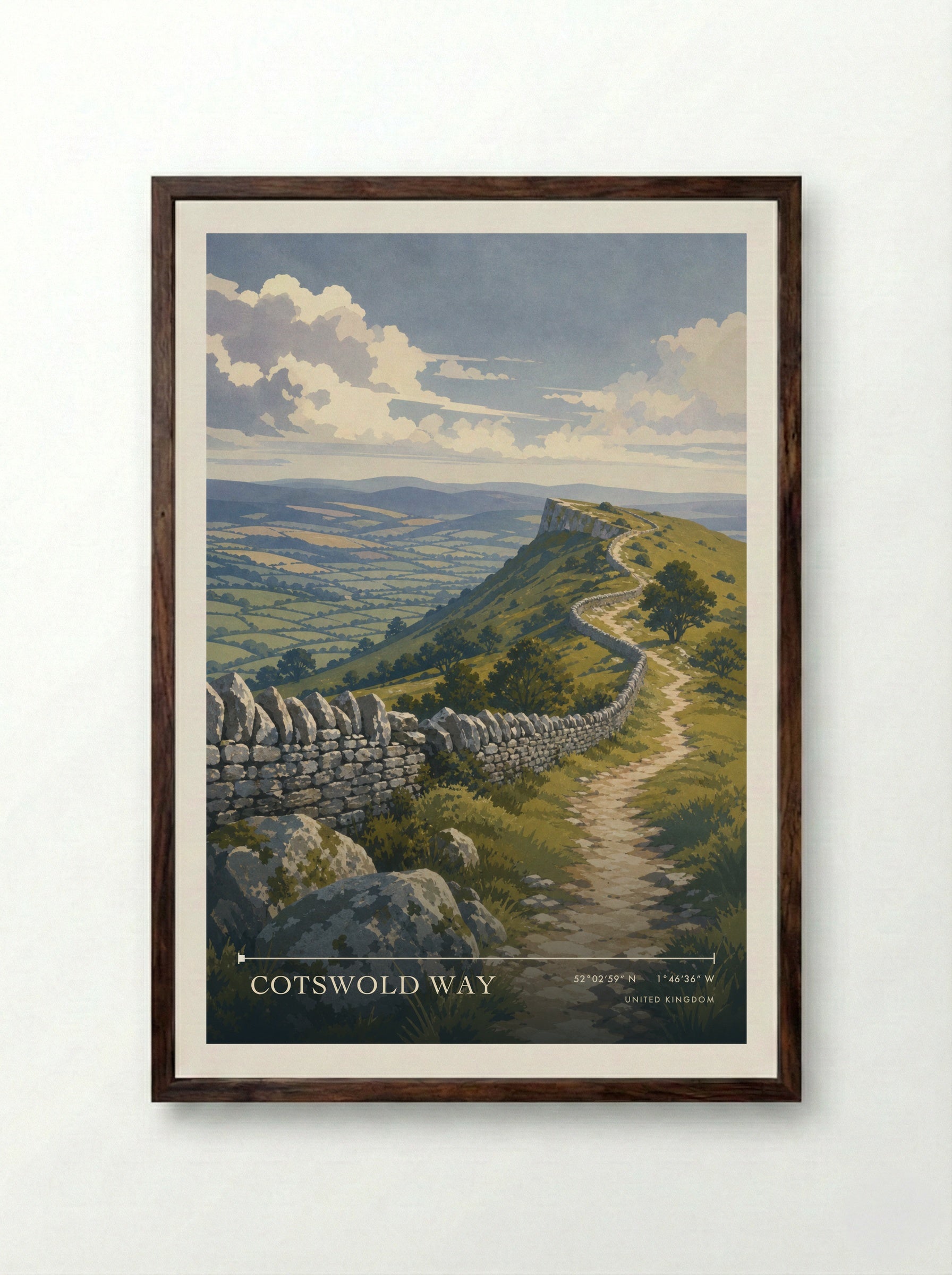 Cotswold Way United Kingdom Travel Poster - Framed Print Dark Wood