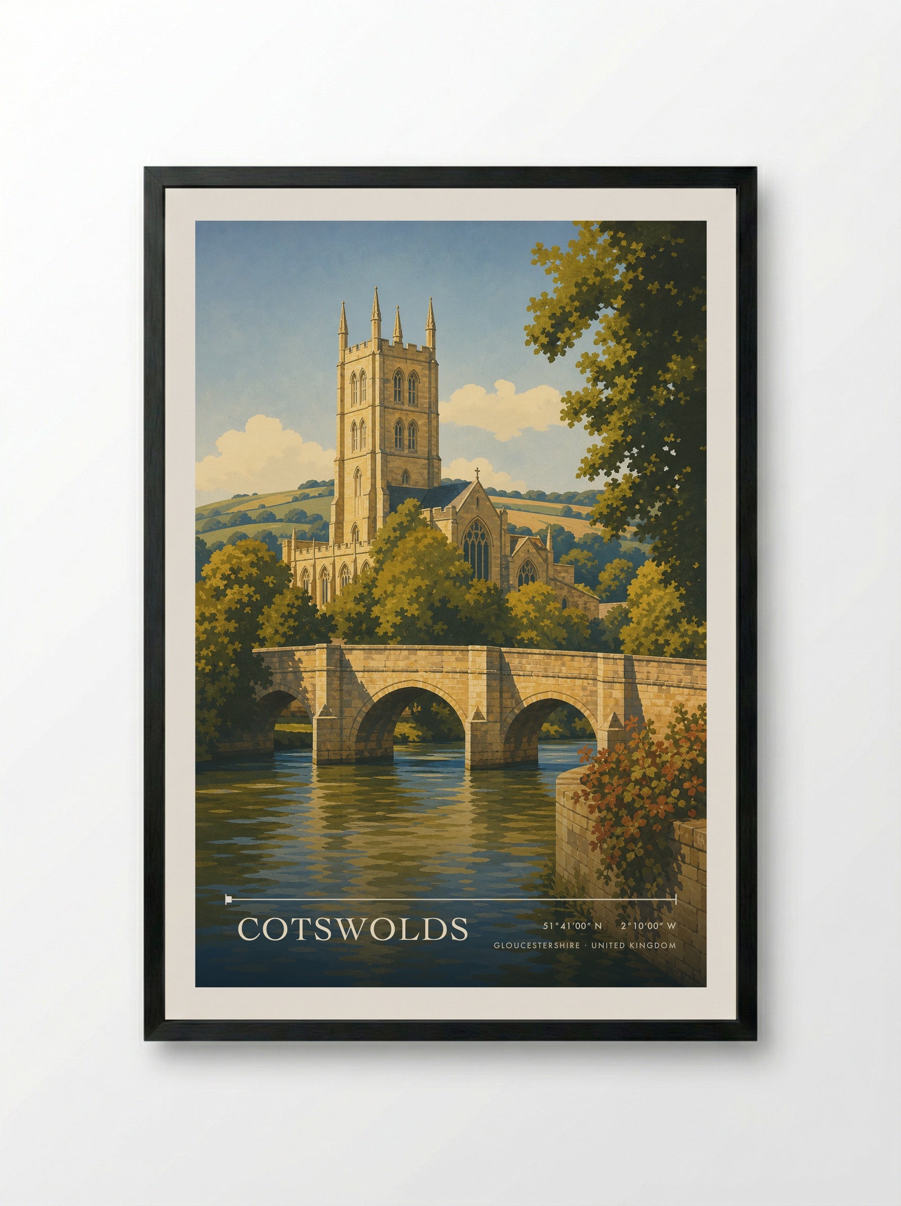 Cotswolds Gloucestershire United Kingdom Travel Poster - Framed Print Black