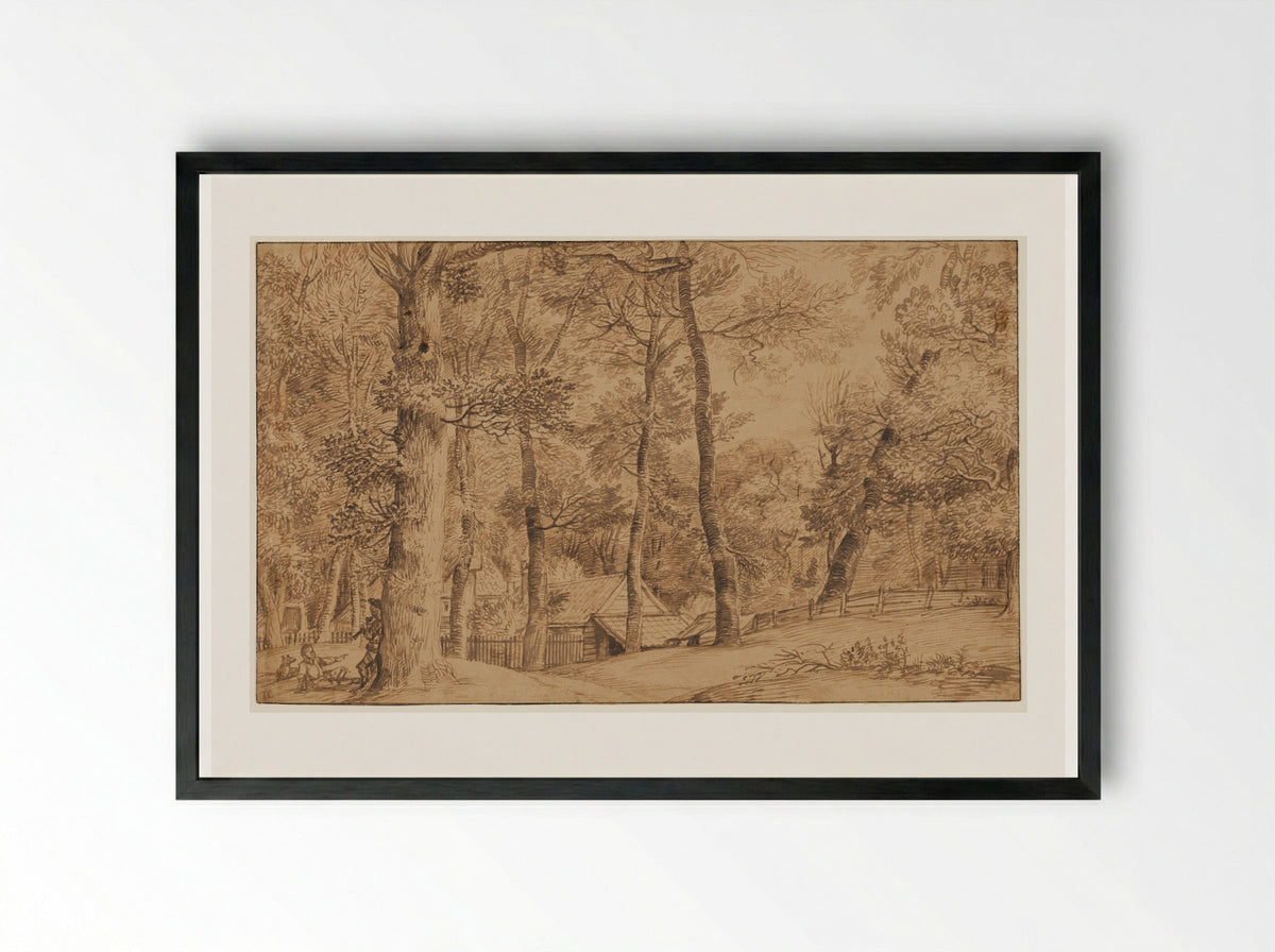 Cottage among Trees - Jan Lievens - Framed Print Black