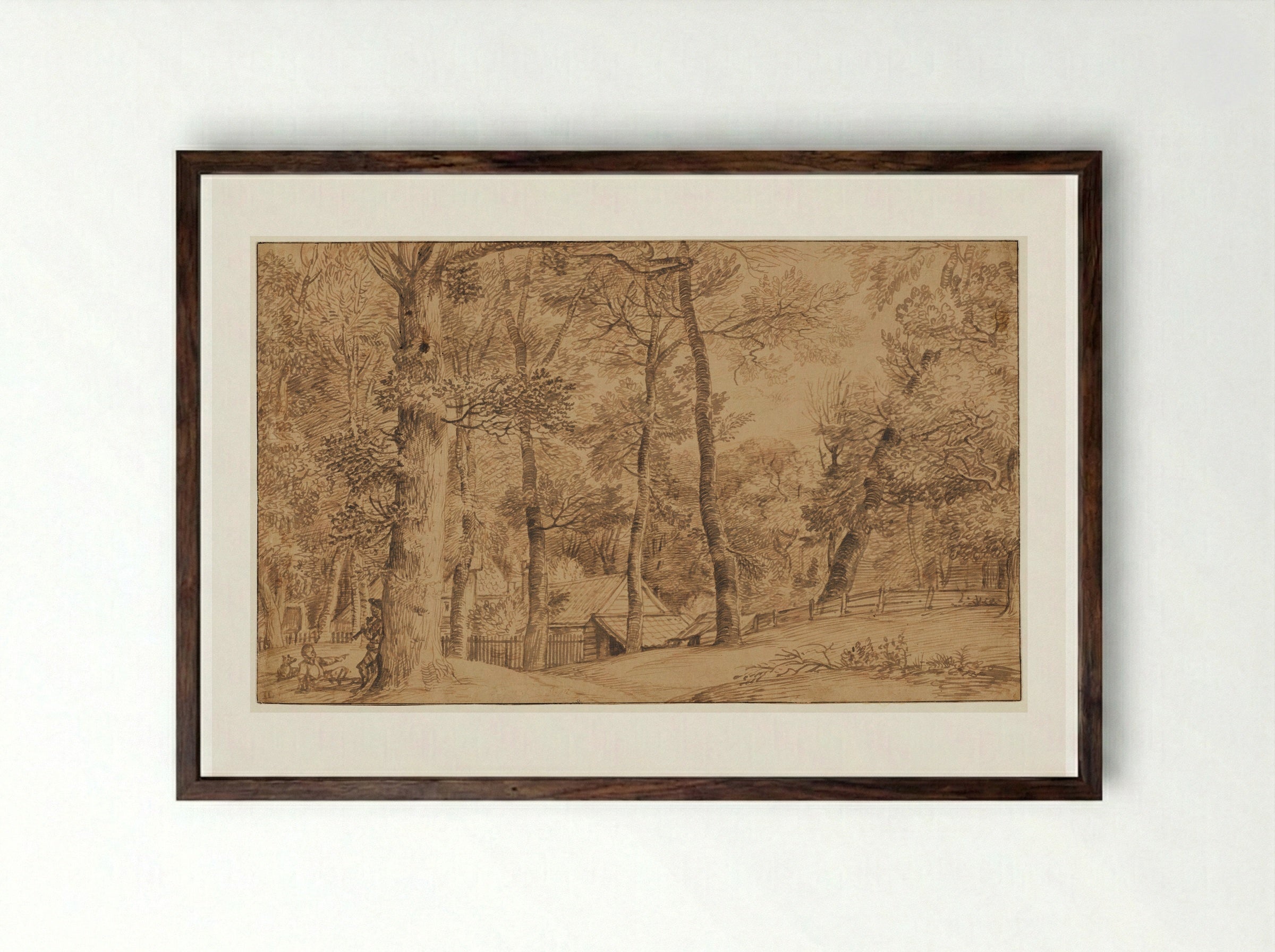 Cottage among Trees - Jan Lievens - Framed Print Dark Wood