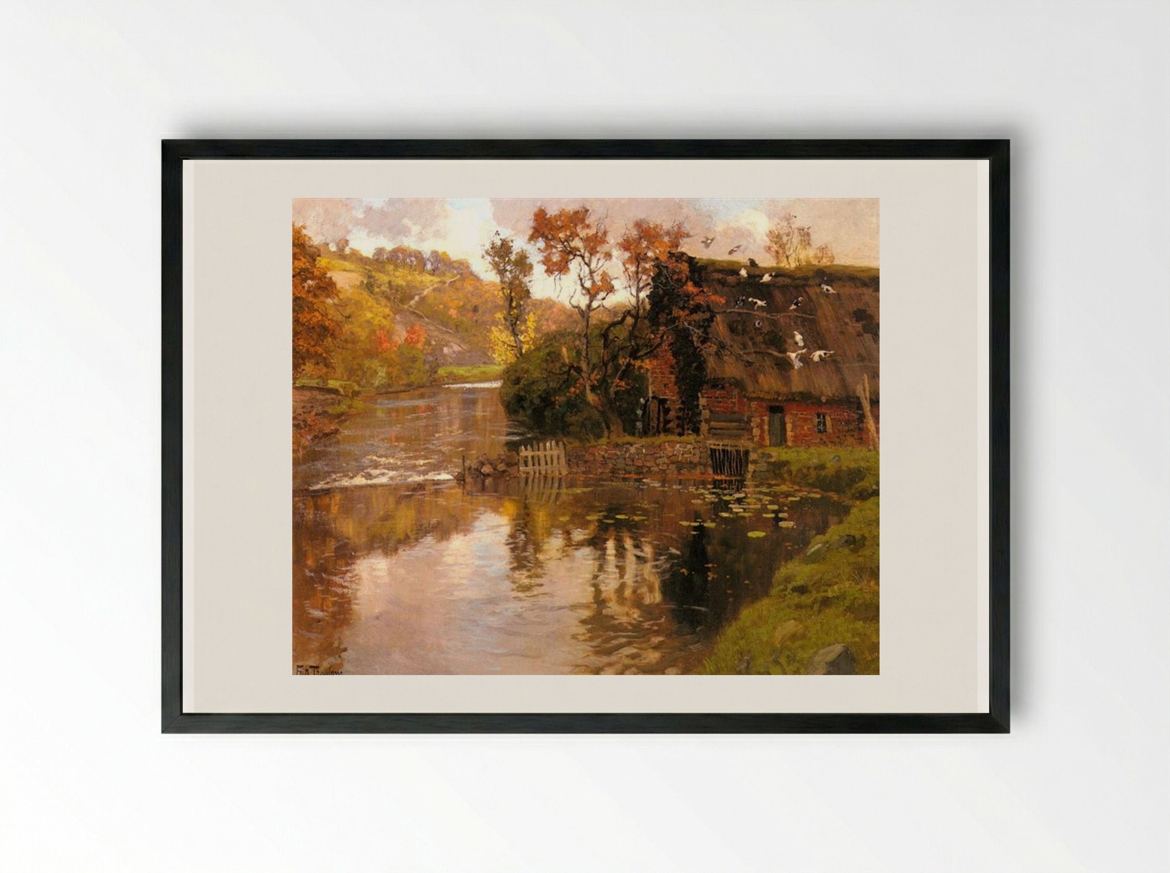 Cottage by a Stream - Frits Thaulow - Framed Print Black
