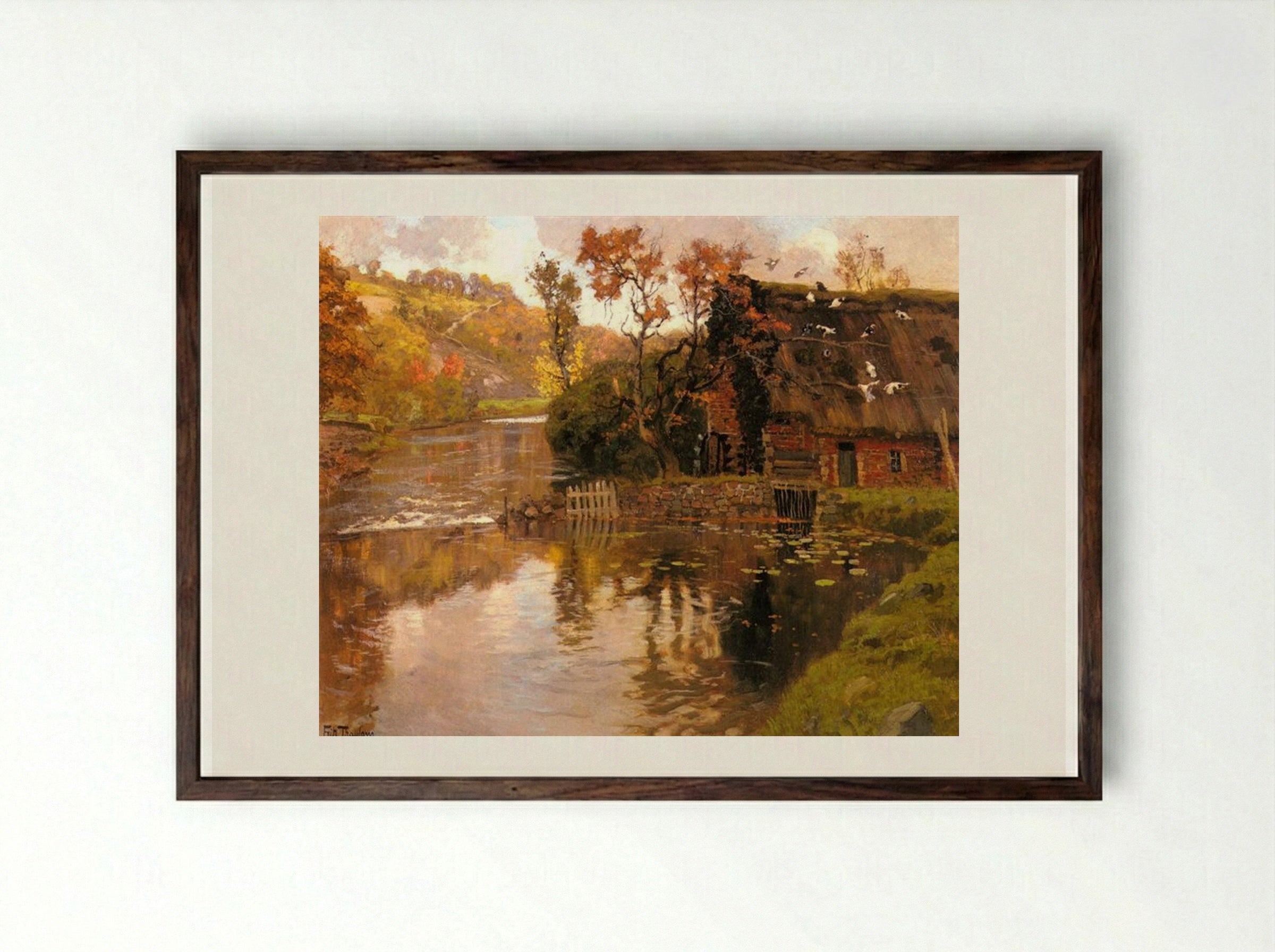 Cottage by a Stream - Frits Thaulow - Framed Print Dark Wood