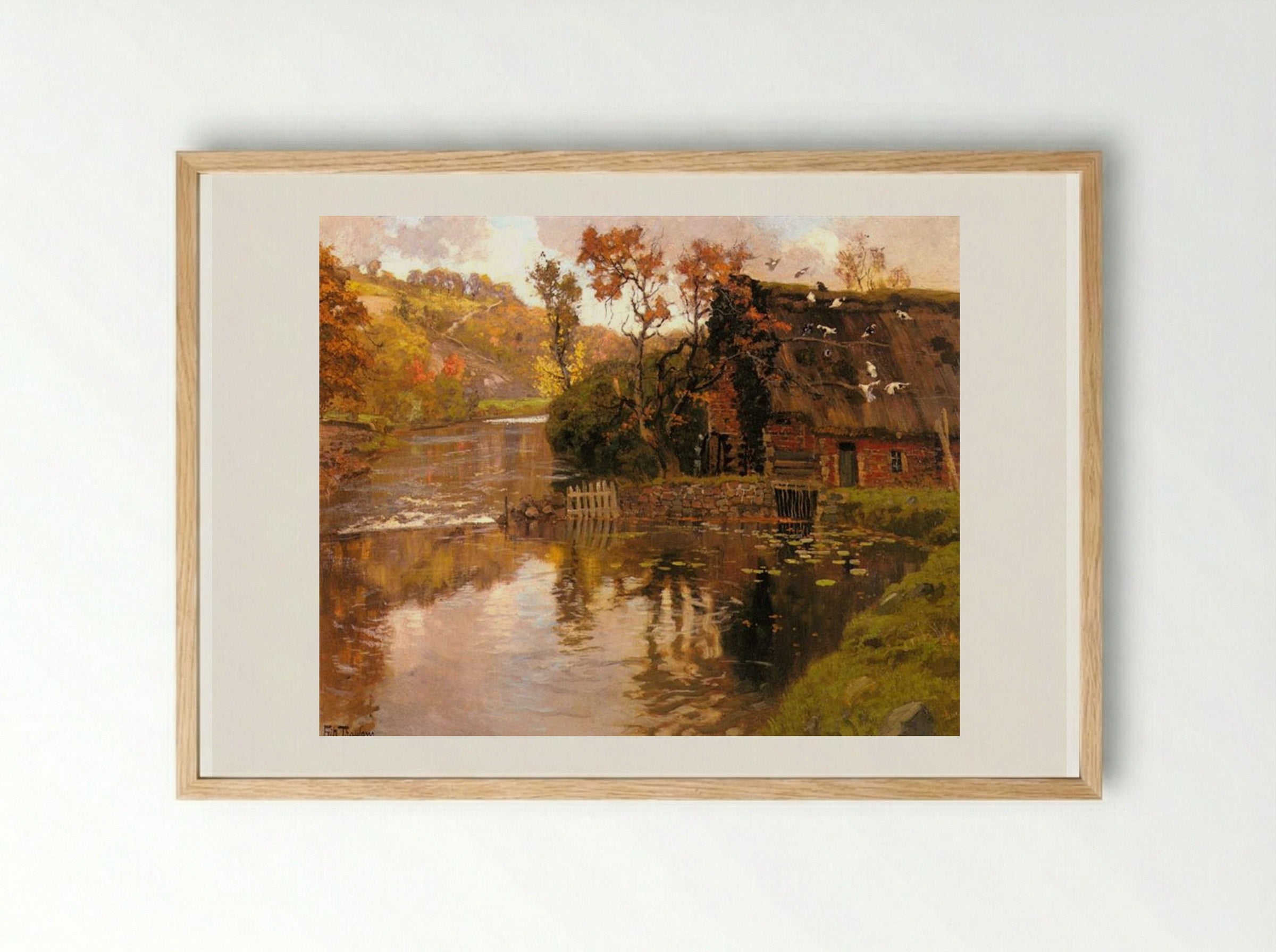 Cottage by a Stream - Frits Thaulow - Framed Print Wood