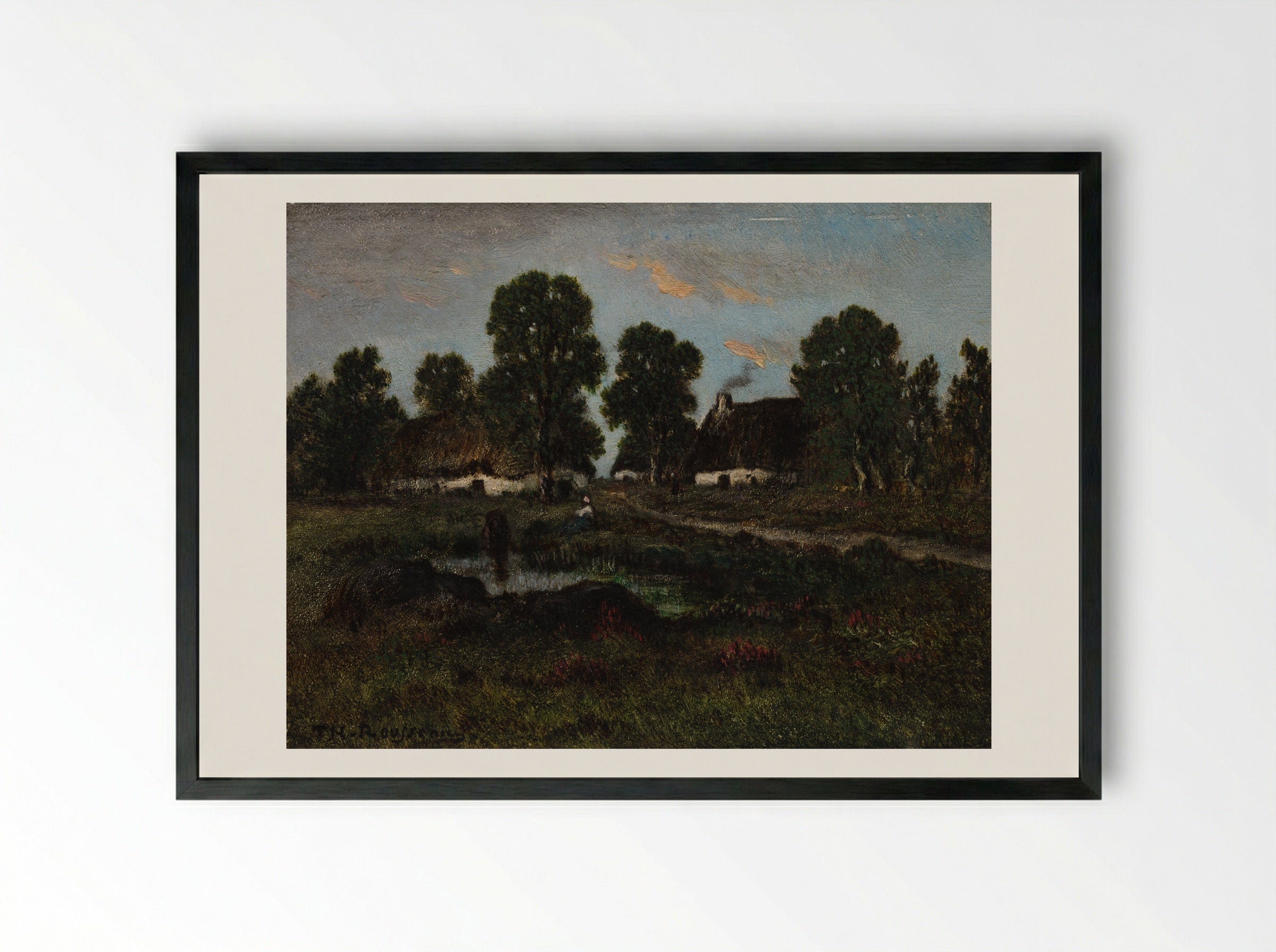 Cottages Near Larchant - Théodore Rousseau - Framed Print Black