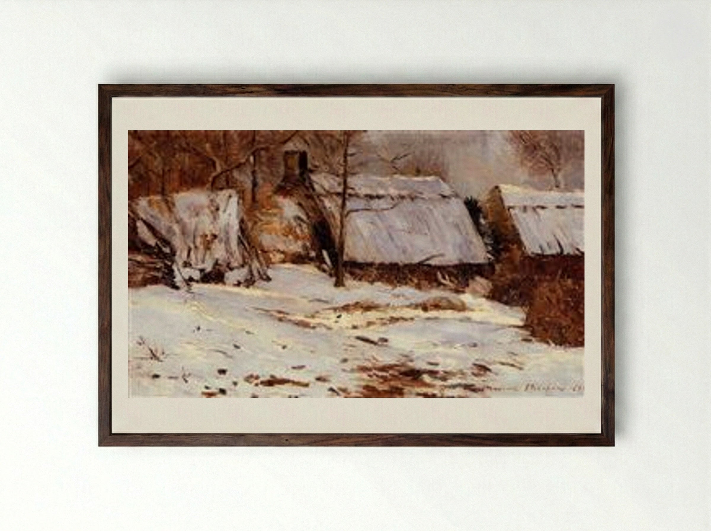 Cottages in the Snow - Maxime Maufra - Framed Print Dark Wood