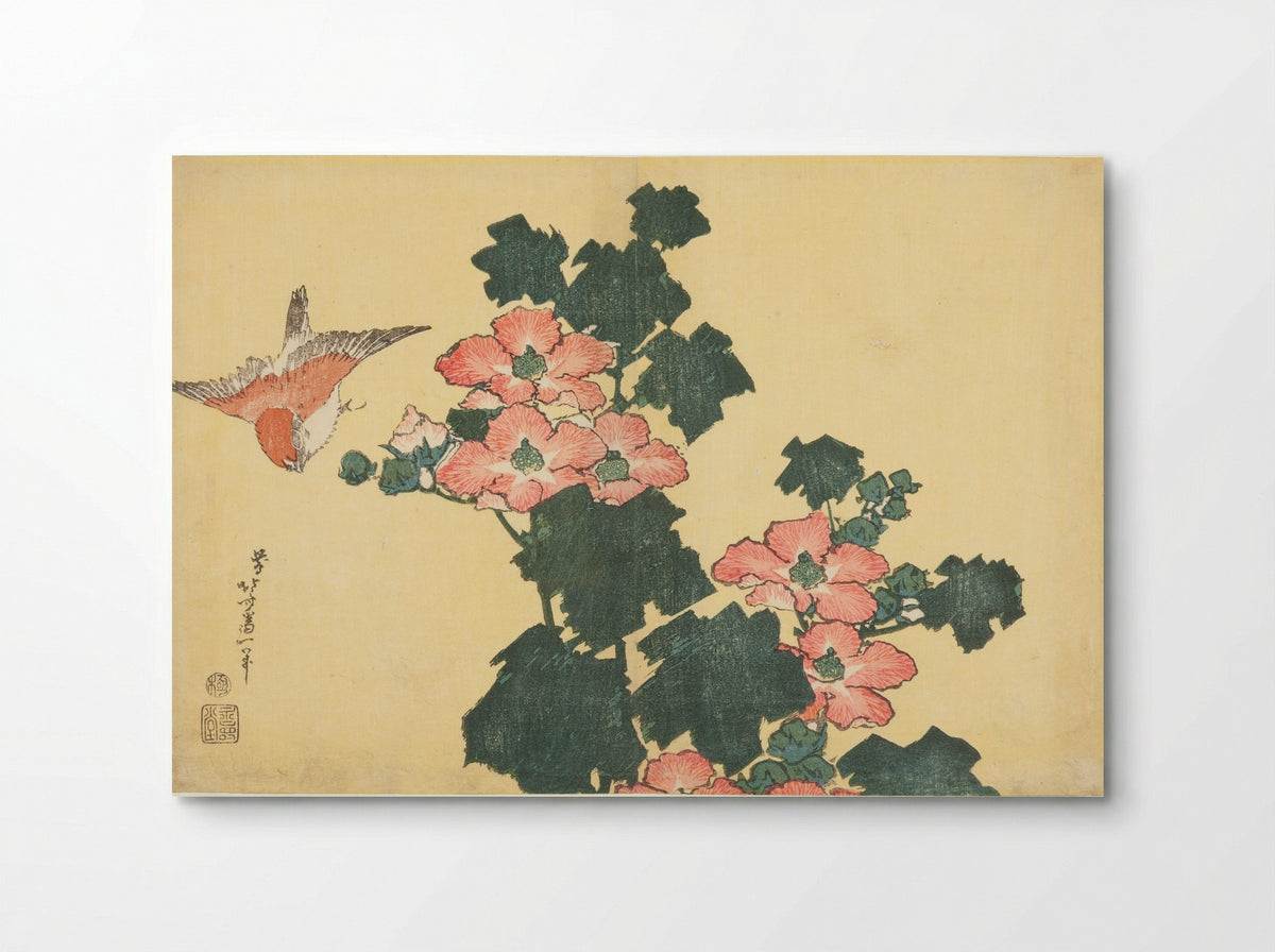 Cotton Roses and Sparrow - Katsushika Hokusai - Poster