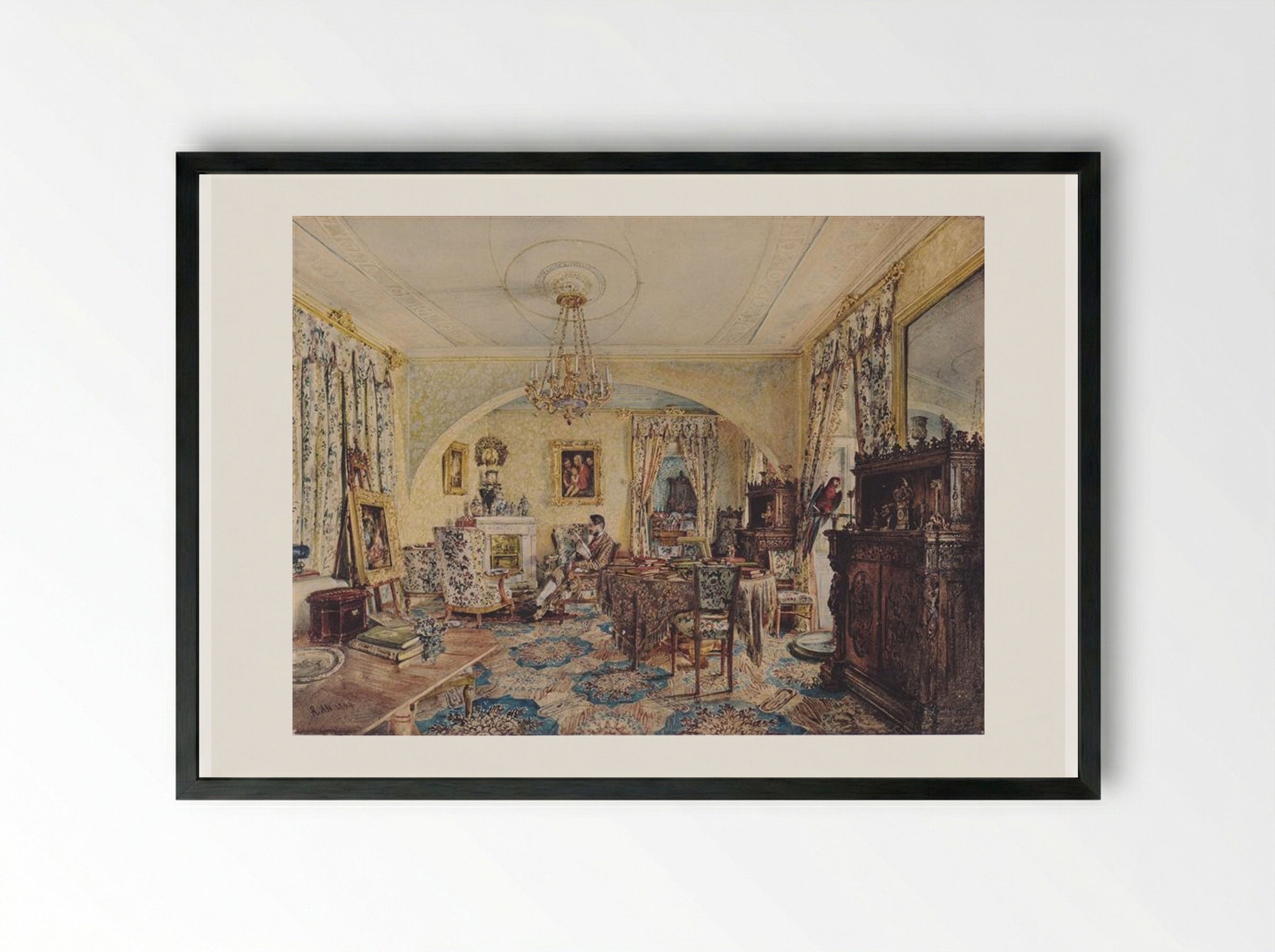 Count Casimir Batthyány in his saloon at Castle Siklós - Rudolf von Alt - Framed Print Black