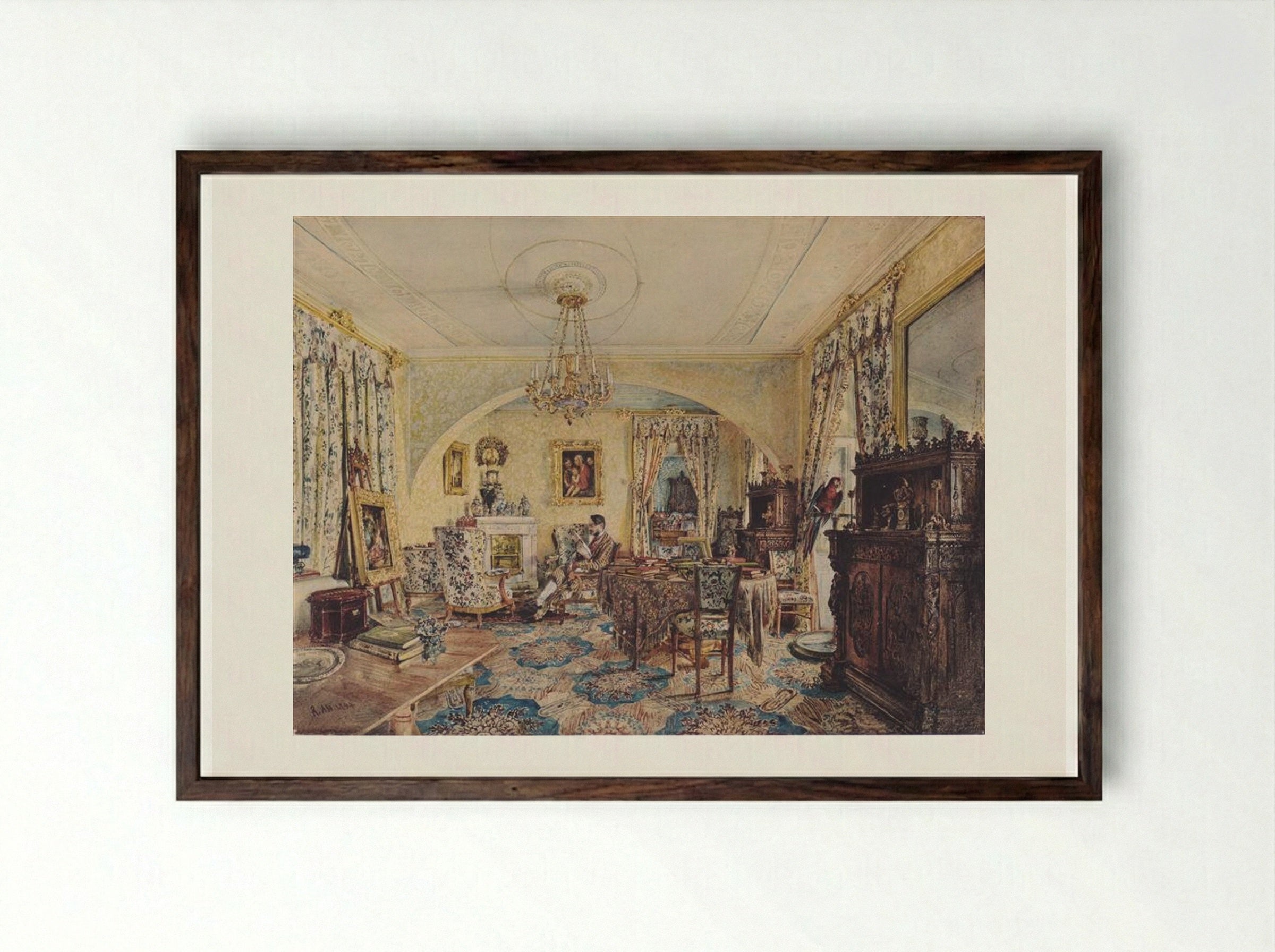 Count Casimir Batthyány in his saloon at Castle Siklós - Rudolf von Alt - Framed Print Dark Wood