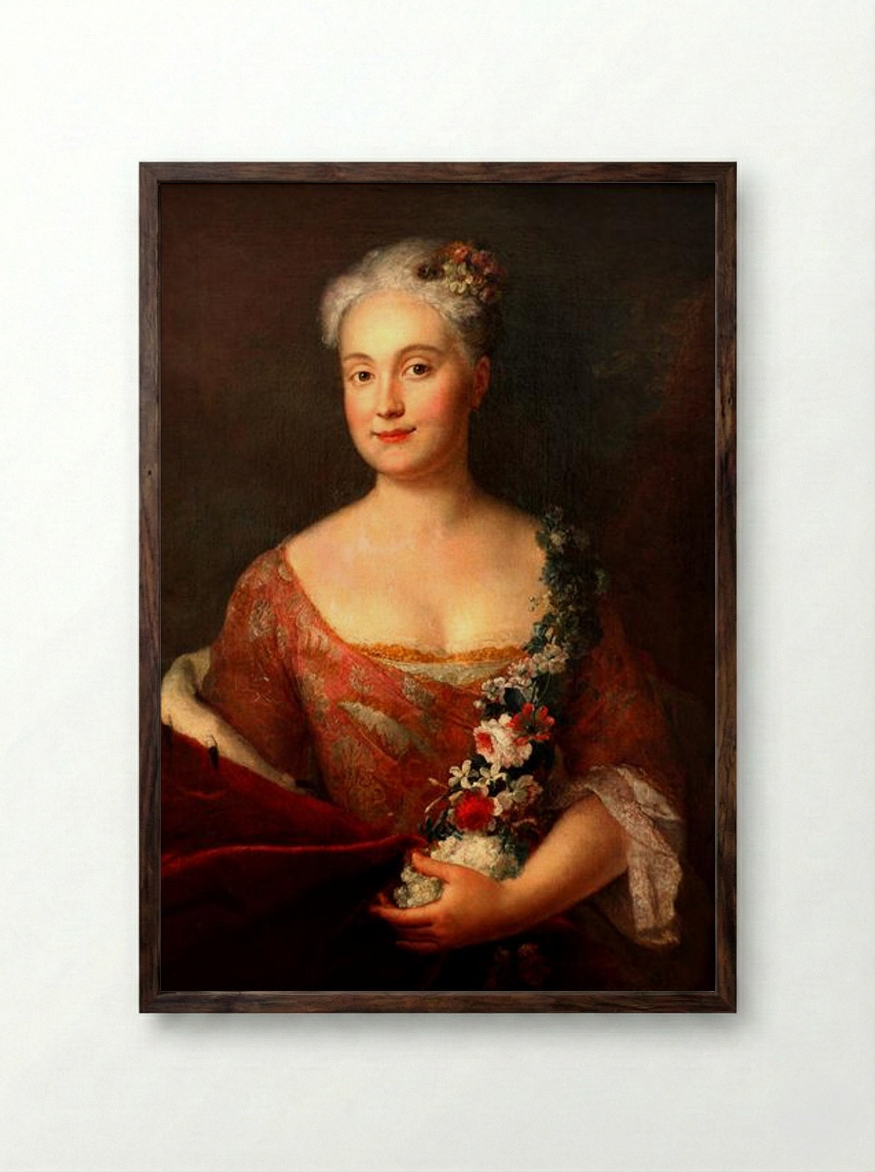 Countess Friederike von Ansbach - Antoine Pesne - Framed Print Dark Wood