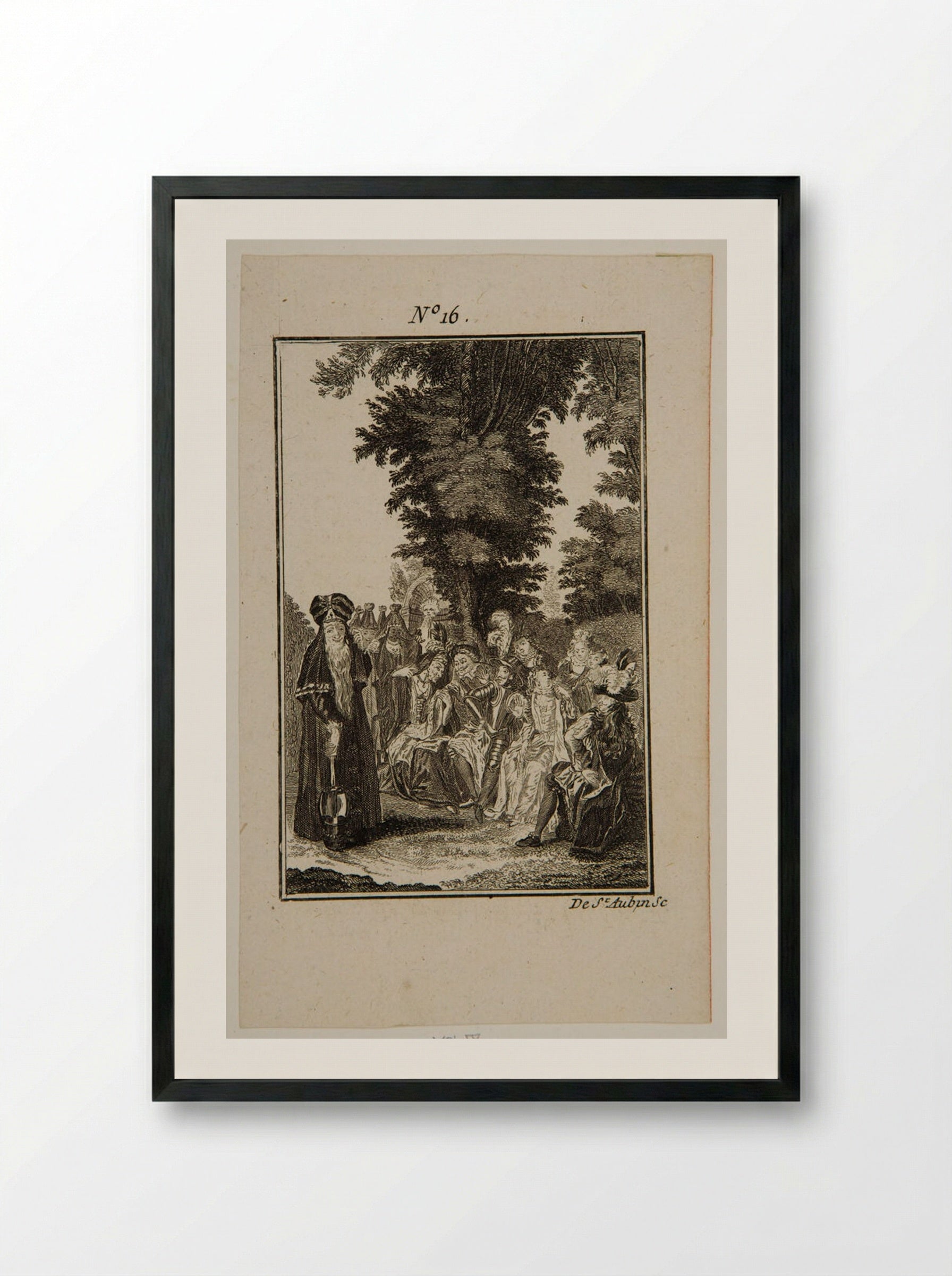 Countess Trifaldi and the dueñas display their beards - Augustin de Saint-Aubin - Framed Print Black