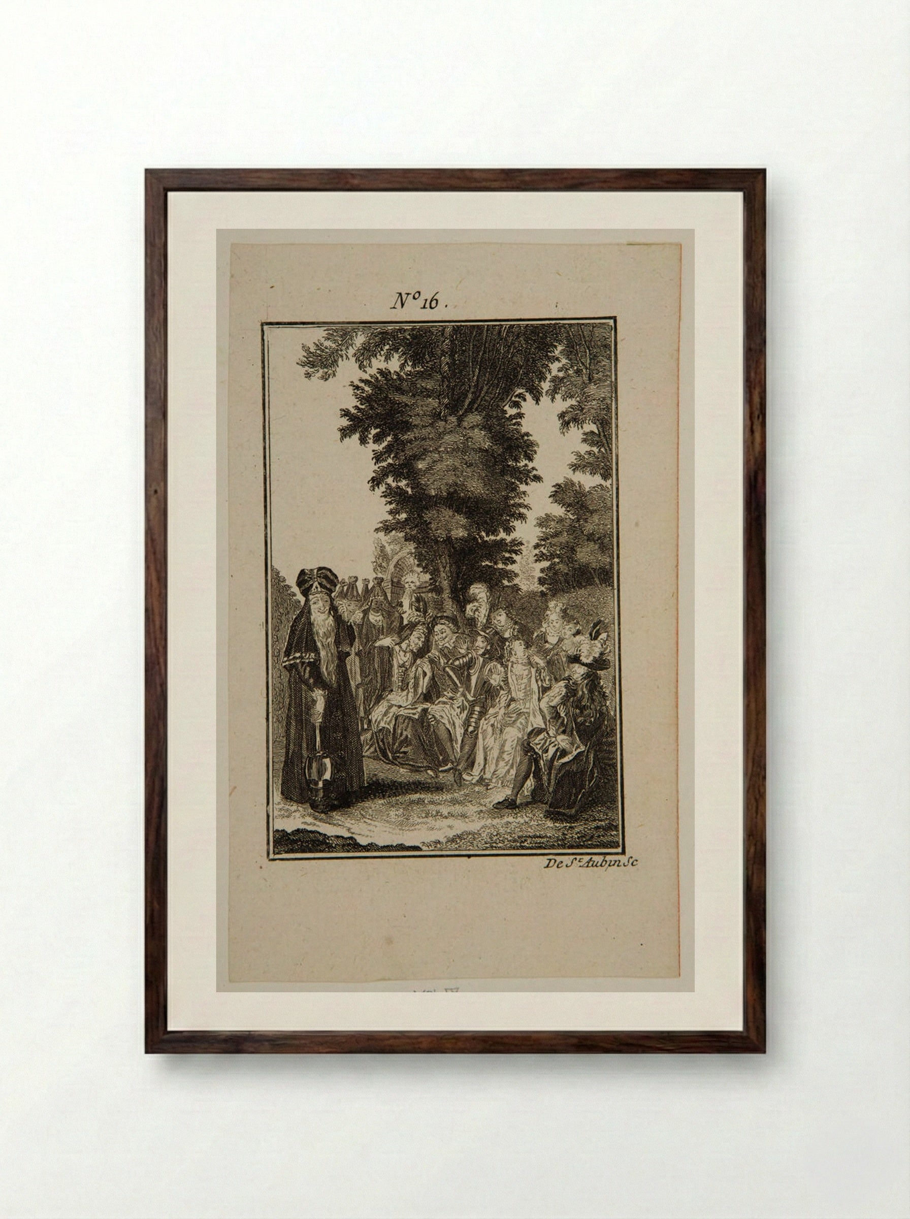 Countess Trifaldi and the dueñas display their beards - Augustin de Saint-Aubin - Framed Print Dark Wood