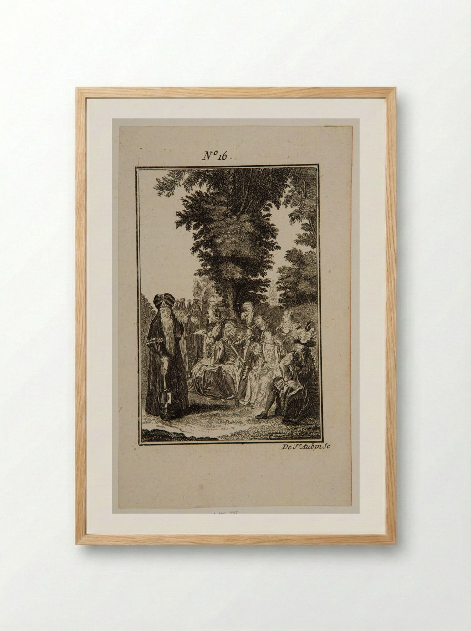 Countess Trifaldi and the dueñas display their beards - Augustin de Saint-Aubin - Framed Print Wood