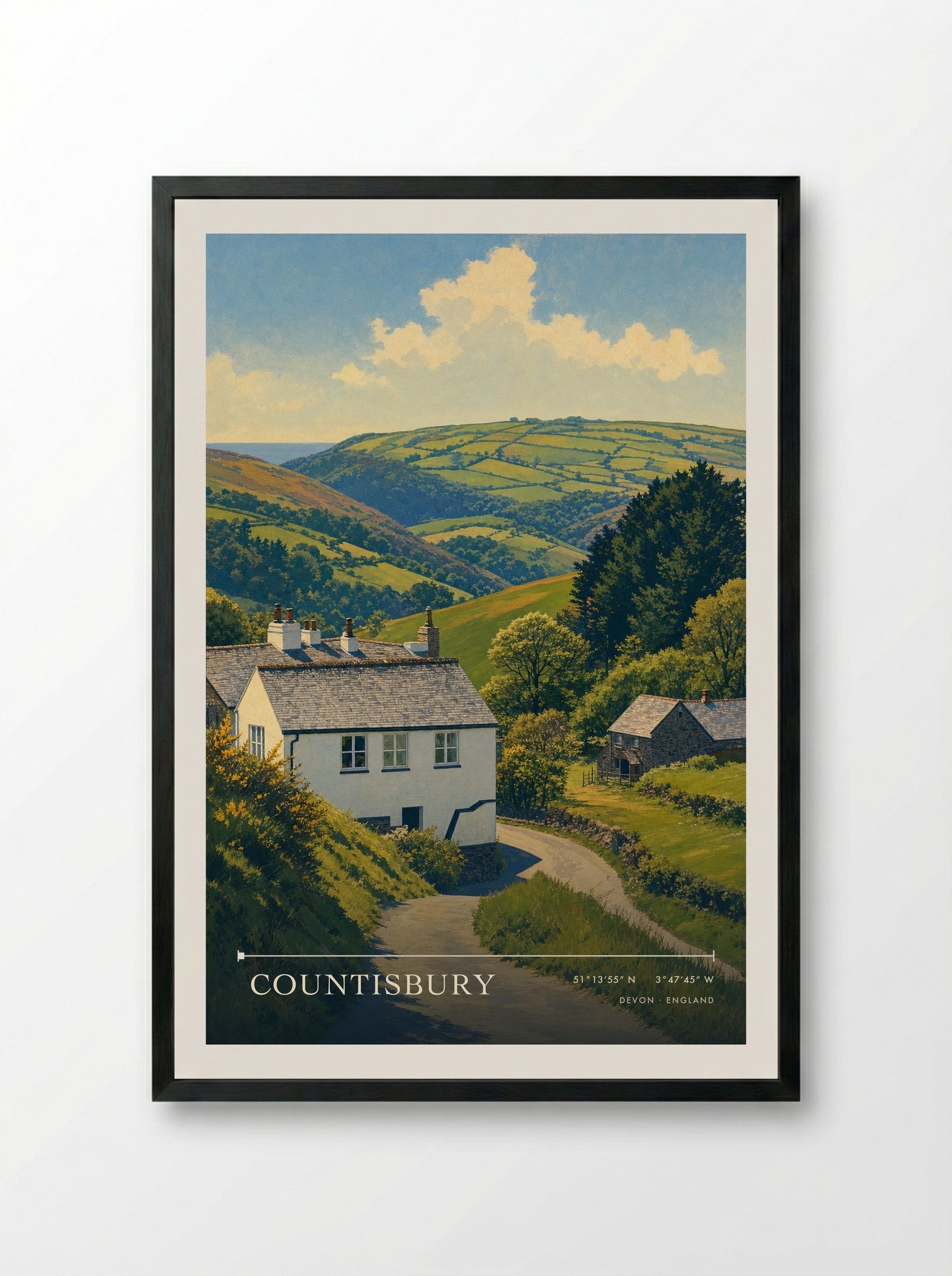 Countisbury Devon England Travel Poster - Framed Print Black