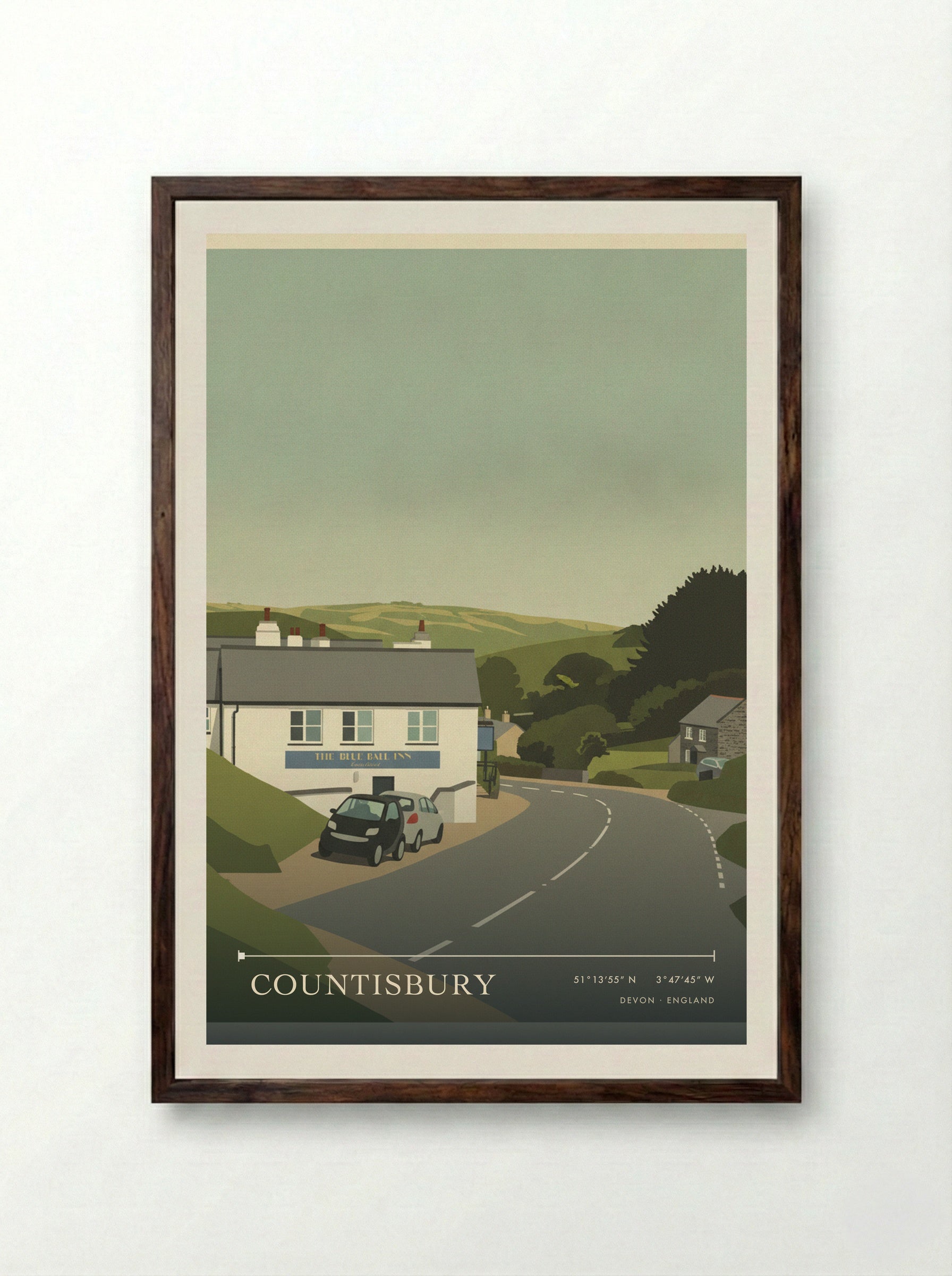 Countisbury Devon England Travel Poster - Framed Print Dark Wood