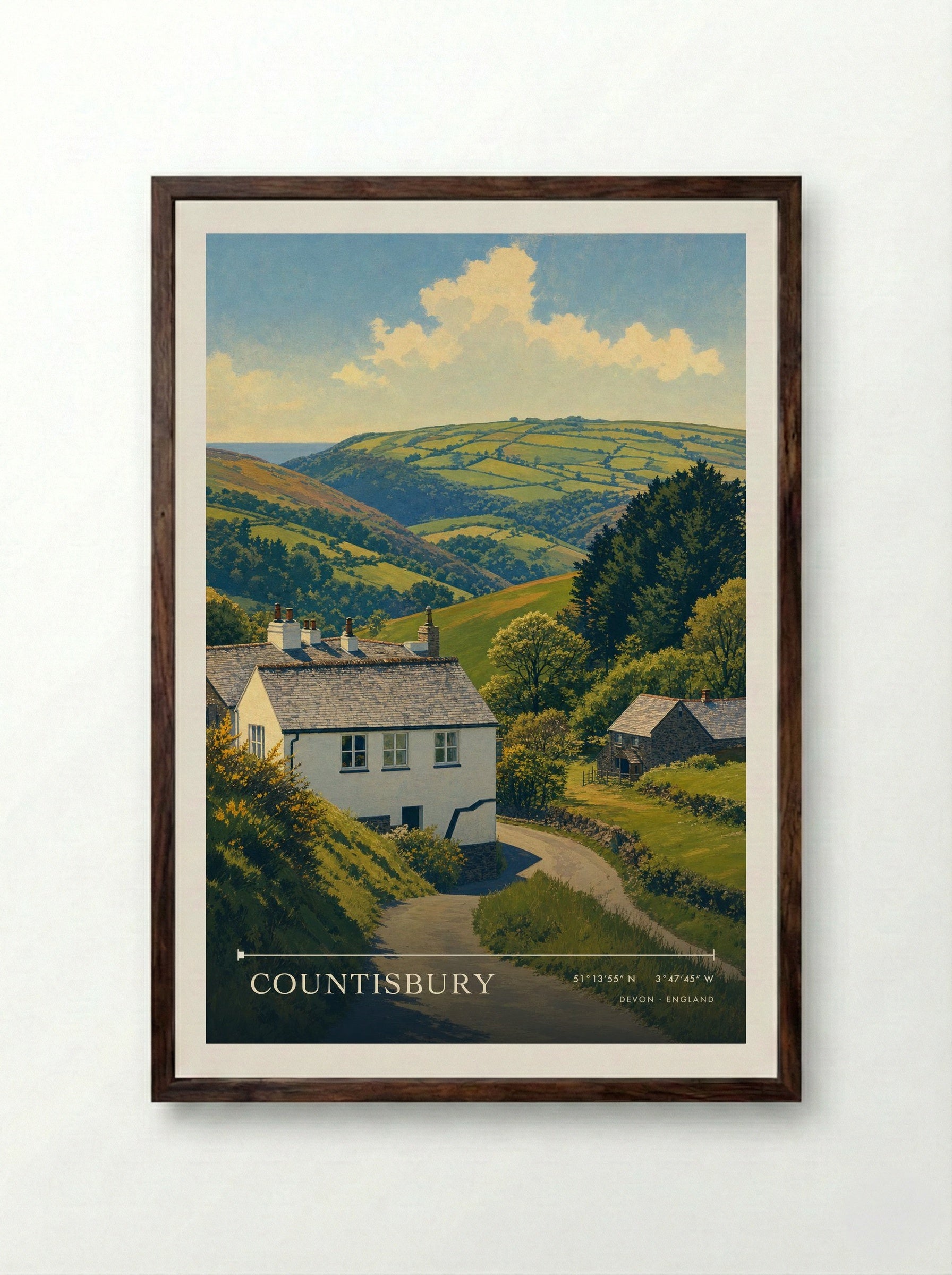 Countisbury Devon England Travel Poster - Framed Print Dark Wood