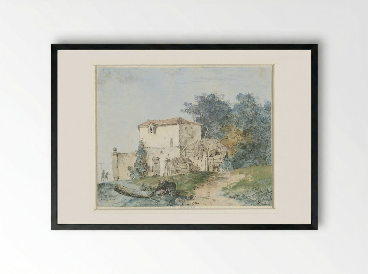 Country House in a Landscape - Louis Gabriel Moreau - Framed Print Black