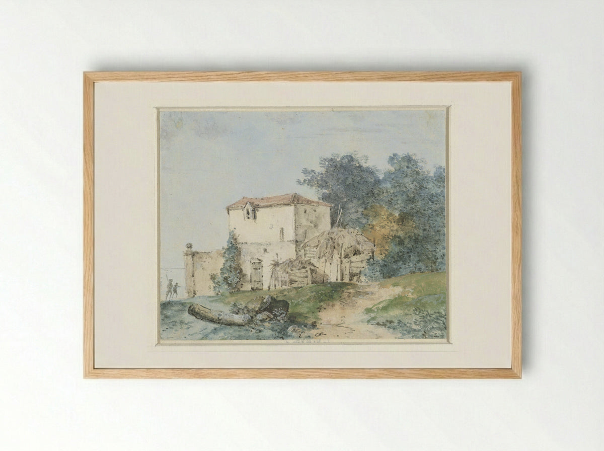 Country House in a Landscape - Louis Gabriel Moreau - Framed Print Wood