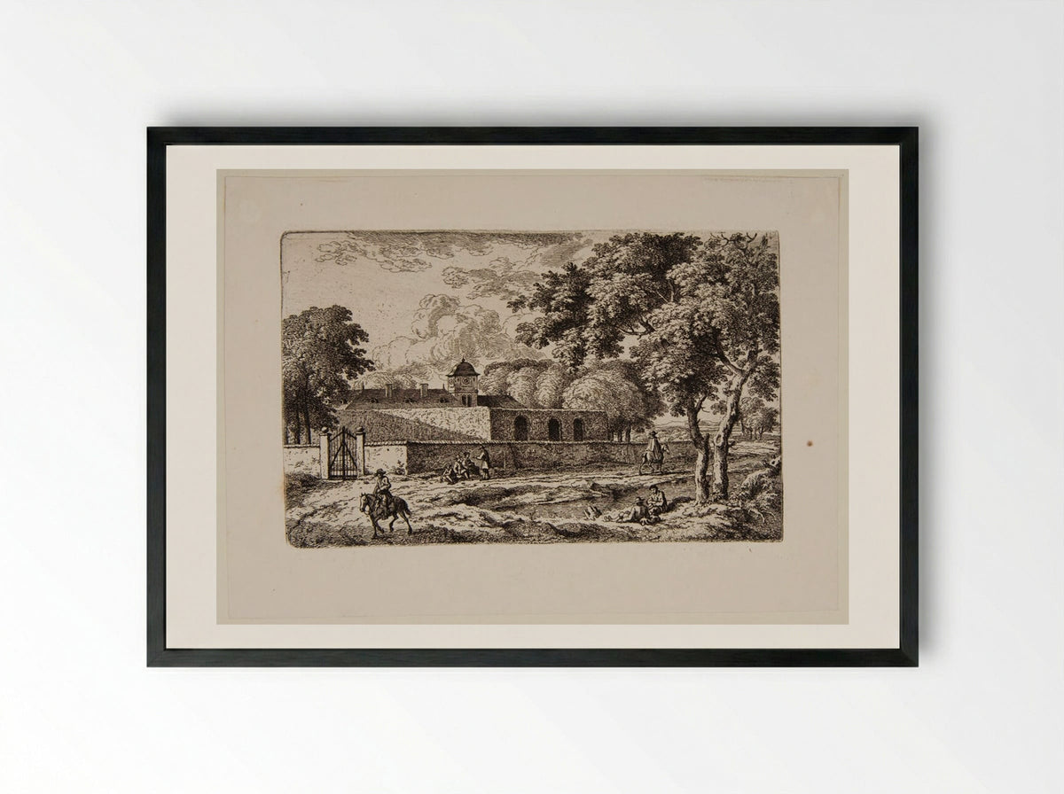 Country House with a Square Tower - Ferdinand Kobell - Framed Print Black