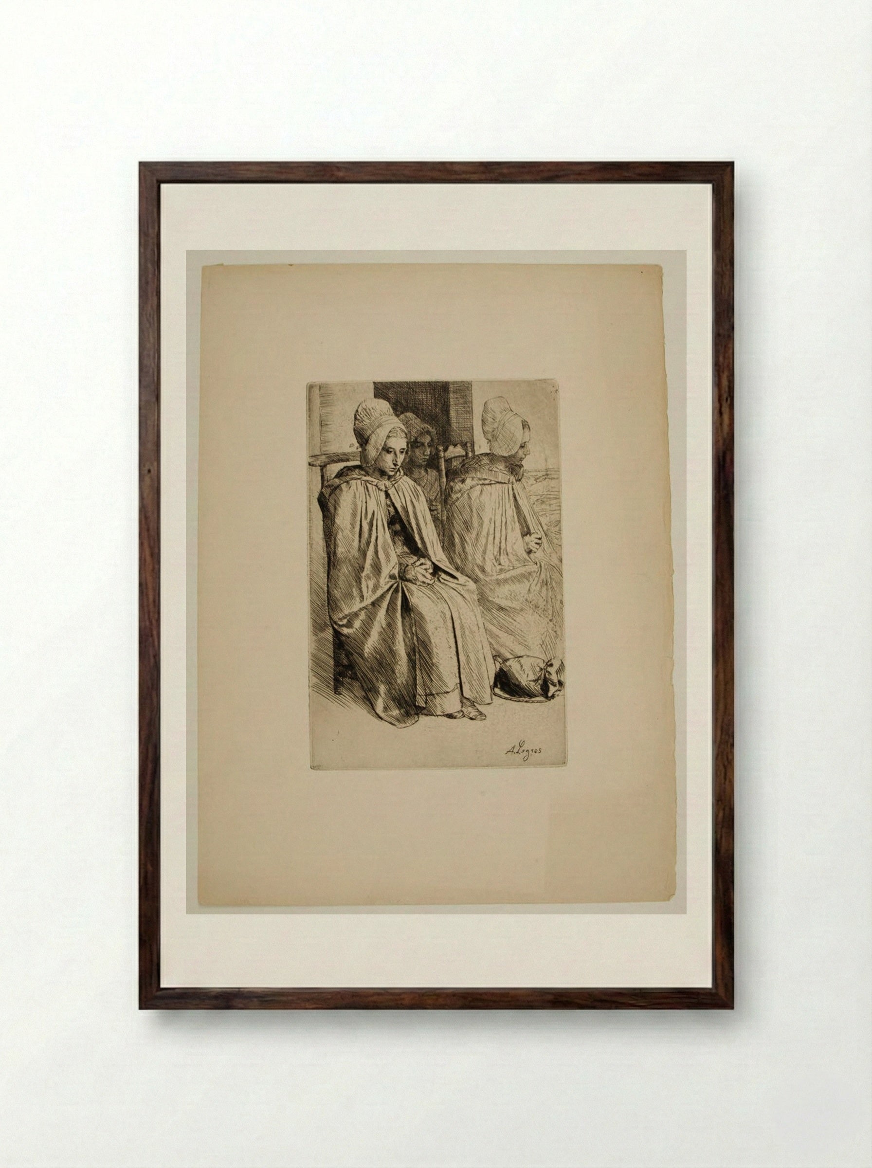 Countrypeople of the Area of Boulogne - Alphonse Legros - Framed Print Dark Wood