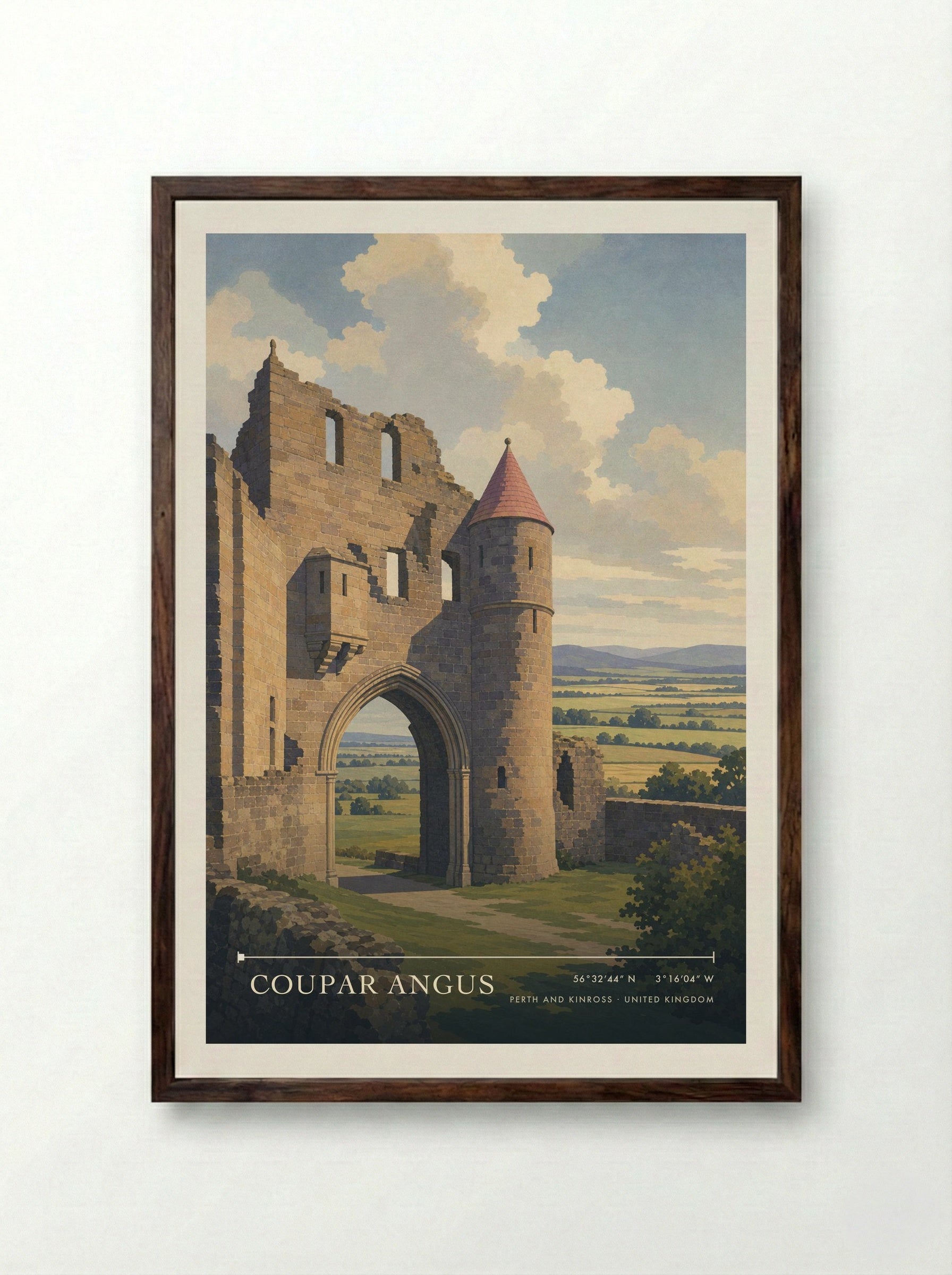 Coupar Angus Perth and Kinross United Kingdom Travel Poster - Framed Print Dark Wood