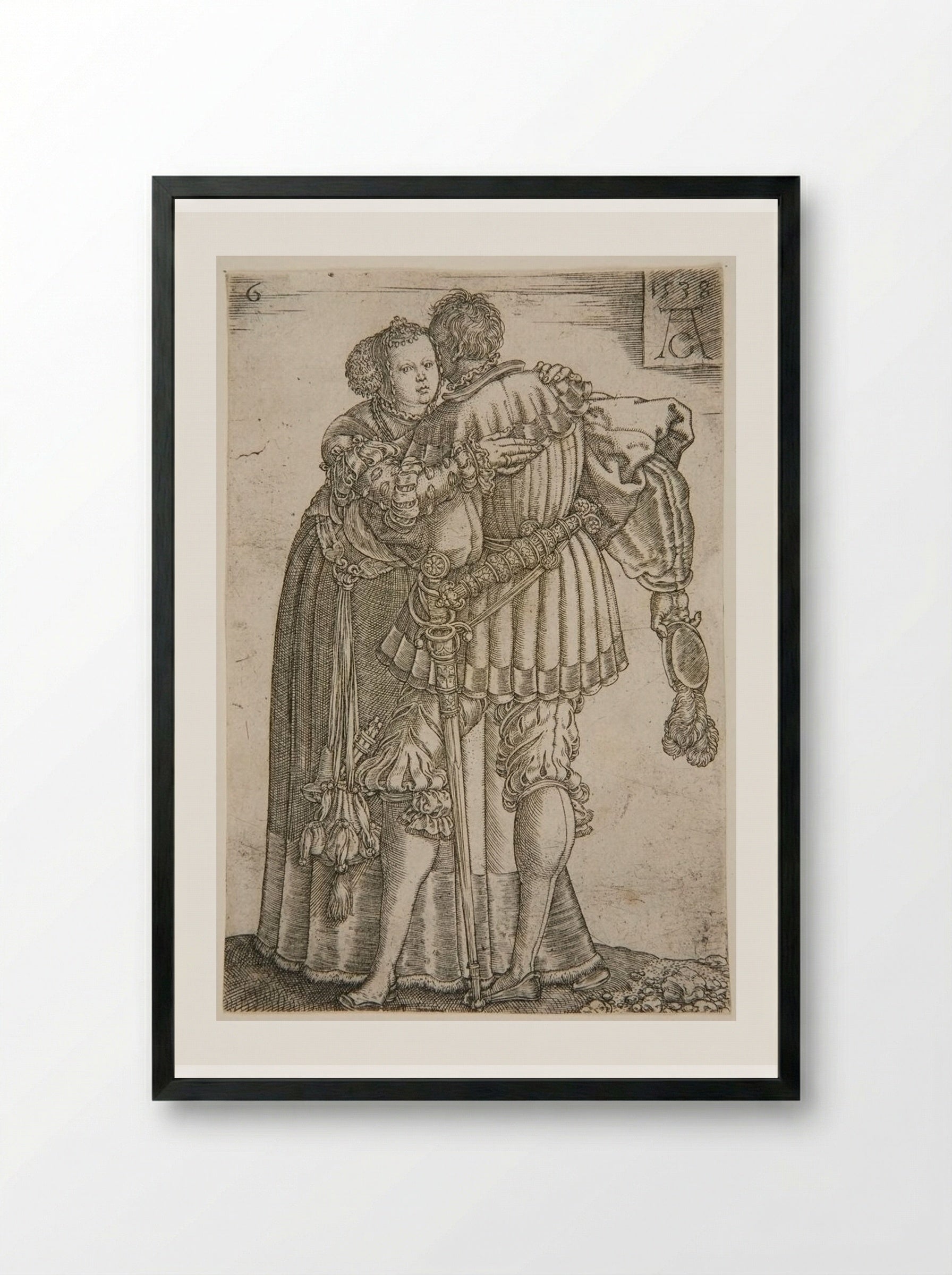 Couple Embracing - Heinrich Aldegrever - Framed Print Black
