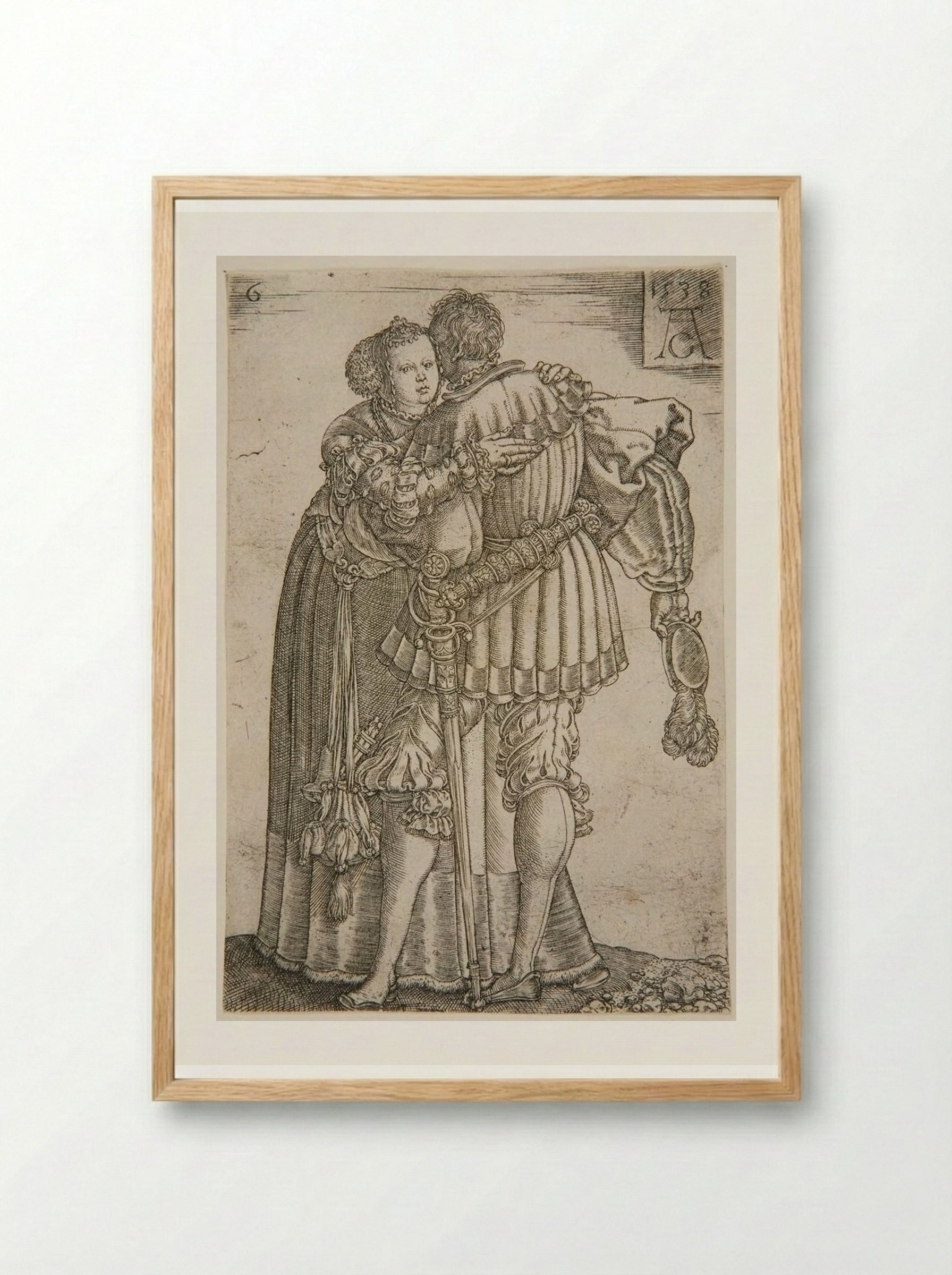 Couple Embracing - Heinrich Aldegrever - Framed Print Wood