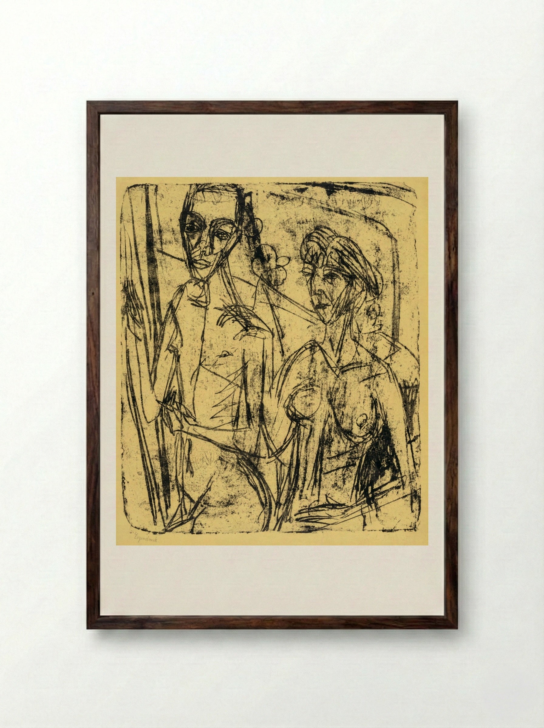 Couple in Room, Nude Man with Woman - Ernst Ludwig Kirchner - Framed Print Dark Wood