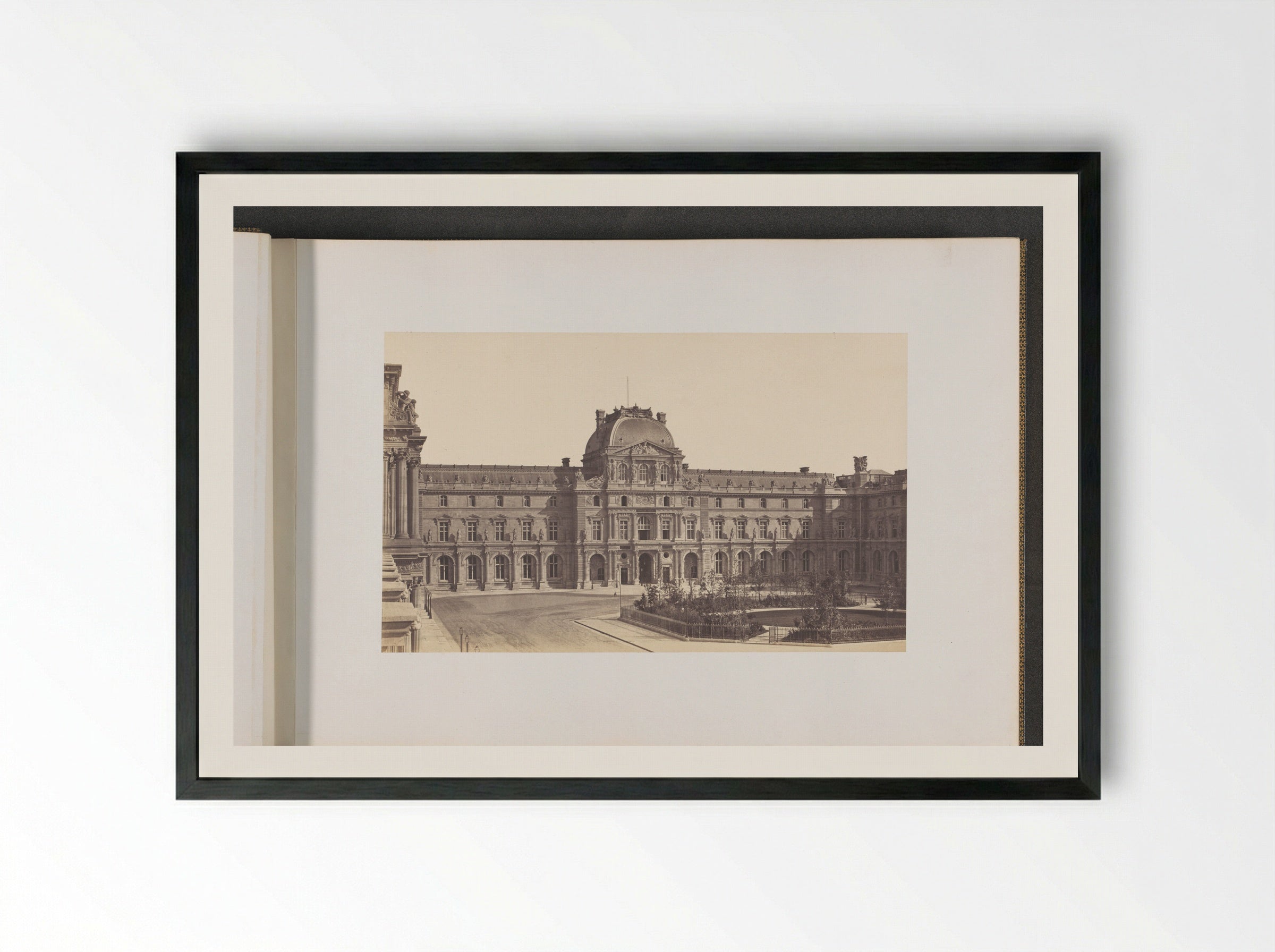 Cour Napoléon en le Pavillon Sully, Louvre - Édouard Denis Baldus - Framed Print Black