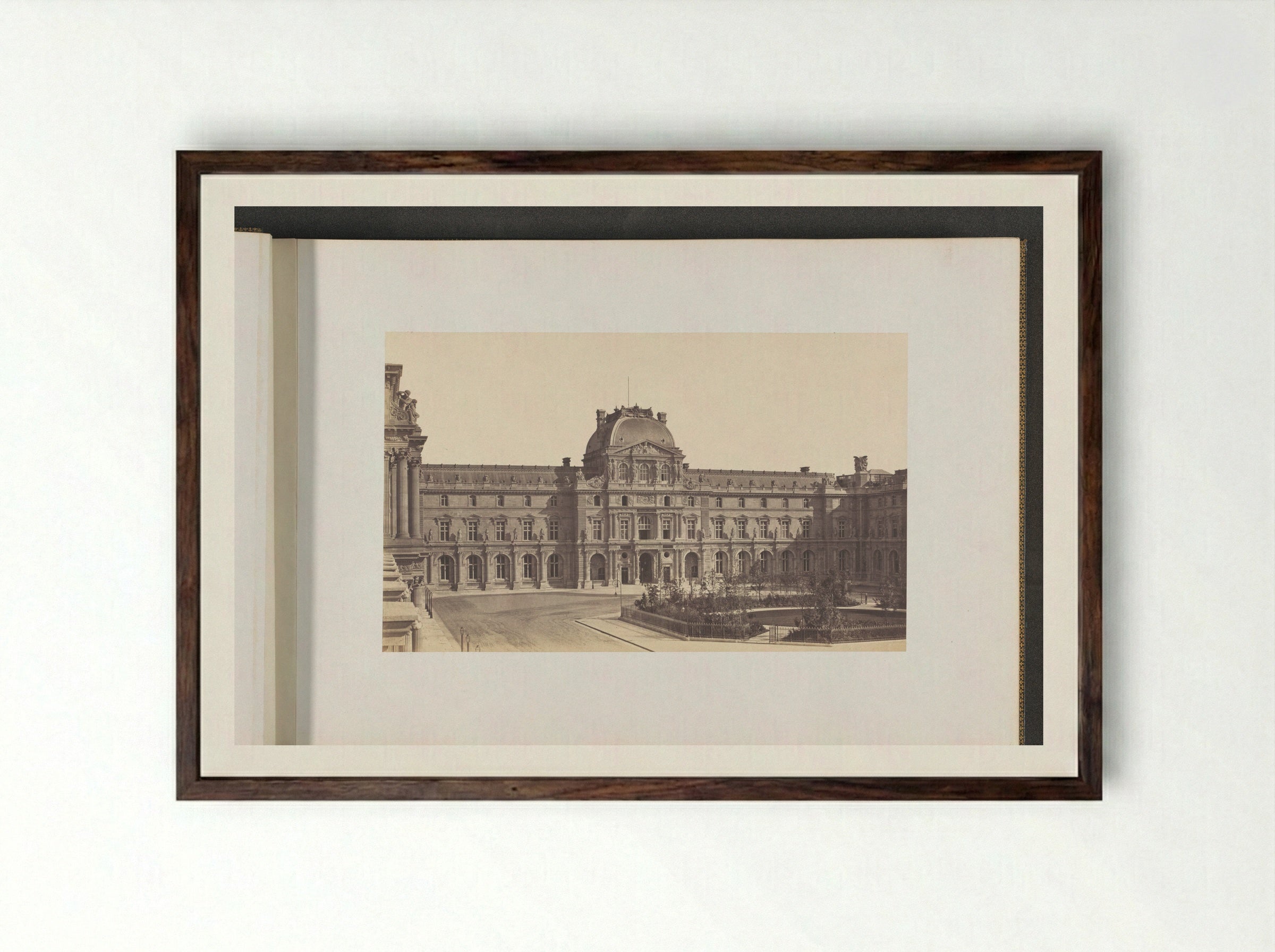Cour Napoléon en le Pavillon Sully, Louvre - Édouard Denis Baldus - Framed Print Dark Wood