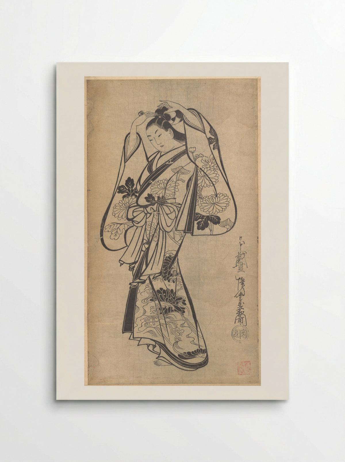 Courtesan Placing a Hairpin in Her Hair - Kaigetsudō Anchi - Poster