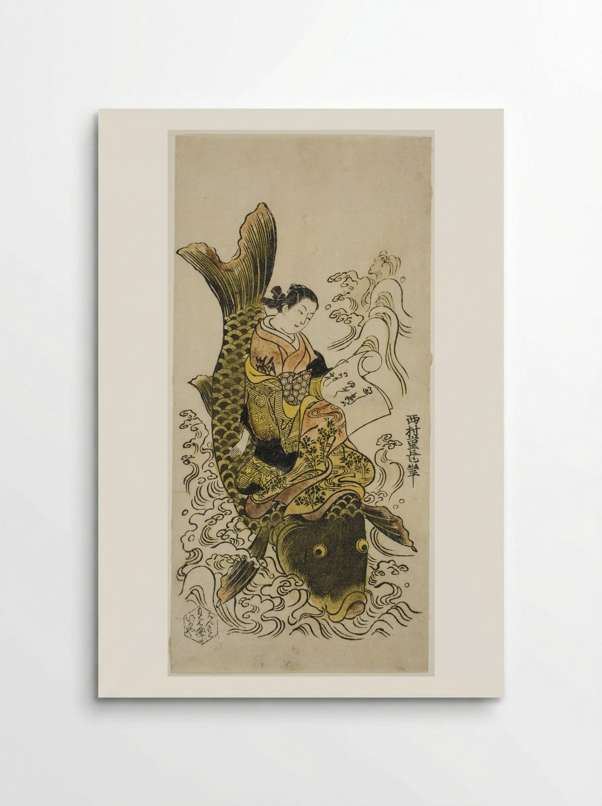 Courtesan Riding a Carp (Parody of the Daoist Immortal Kinko) - Nishimura Shigenaga - Poster