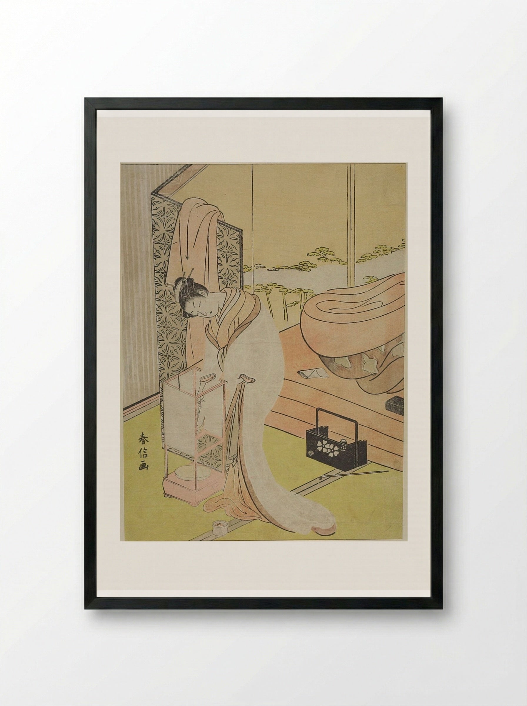 Courtesan Trimming Her Lamp - Suzuki Harunobu - Framed Print Black