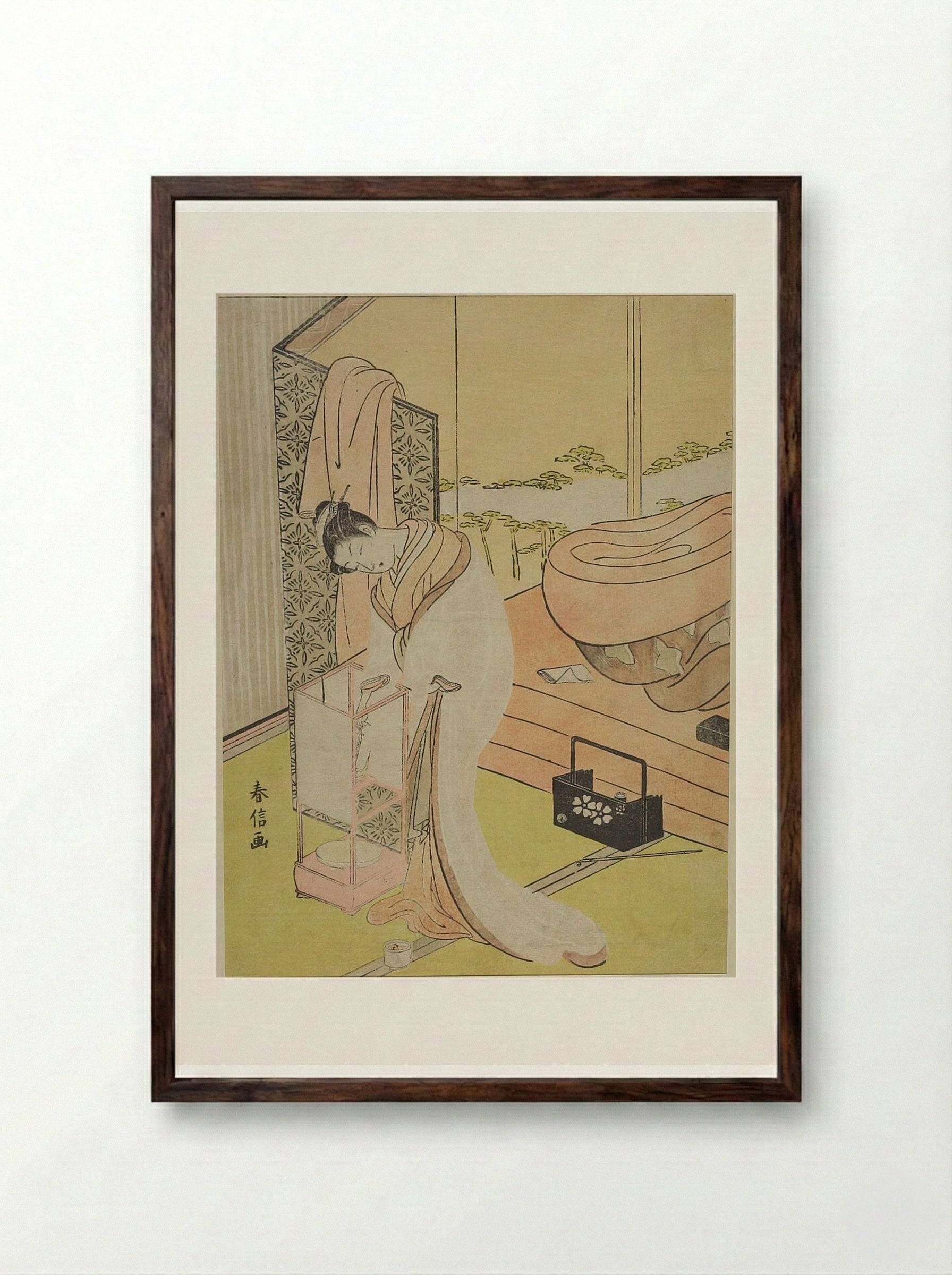 Courtesan Trimming Her Lamp - Suzuki Harunobu - Framed Print Dark Wood