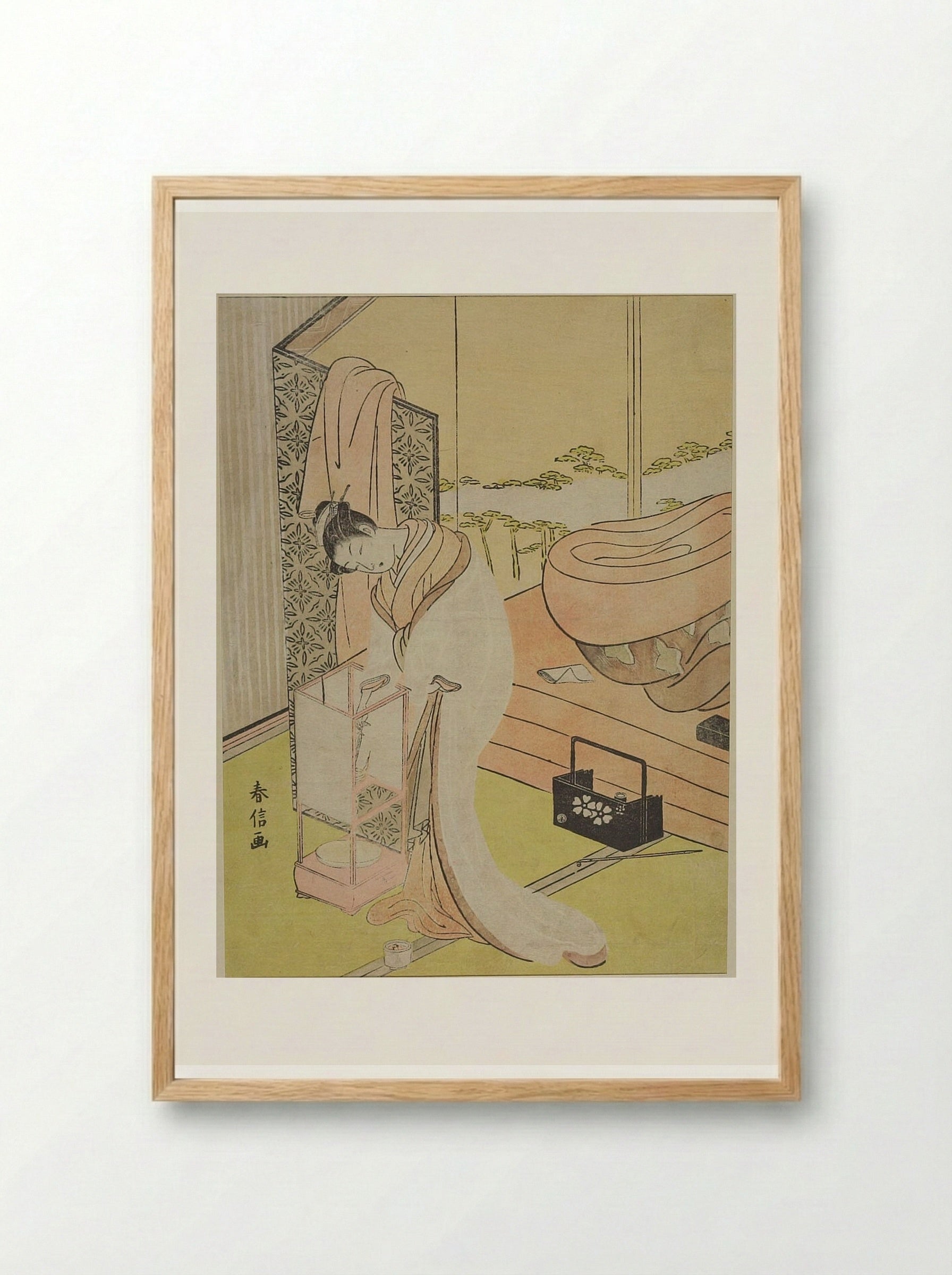 Courtesan Trimming Her Lamp - Suzuki Harunobu - Framed Print Wood