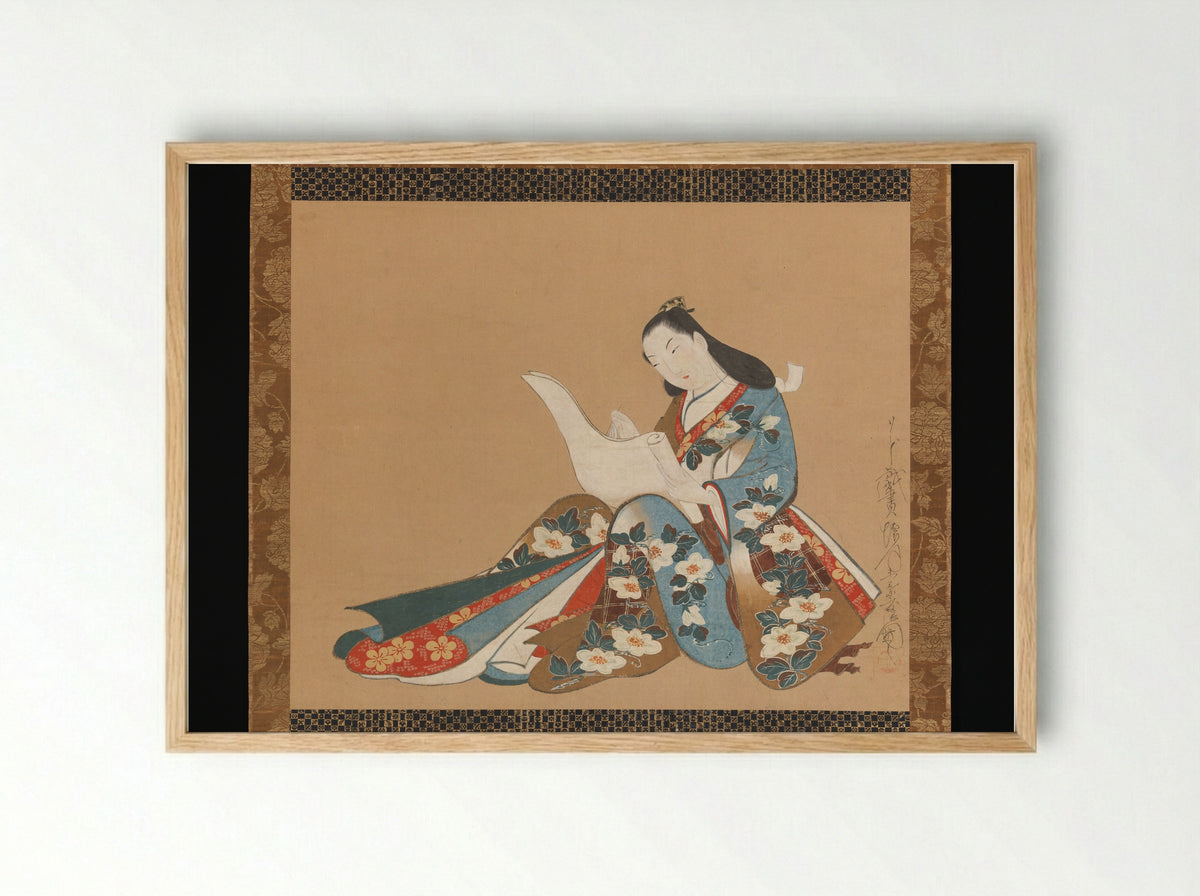 Courtesan Writing a Letter - Kaigetsudō Doshin - Framed Print Wood