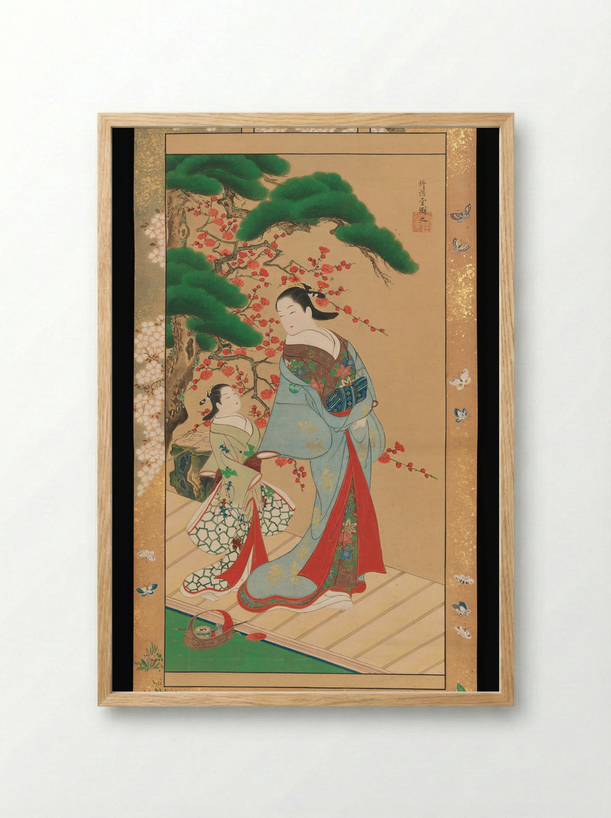 Courtesan and Attendant in Early Spring - Kakondō - Framed Print Wood