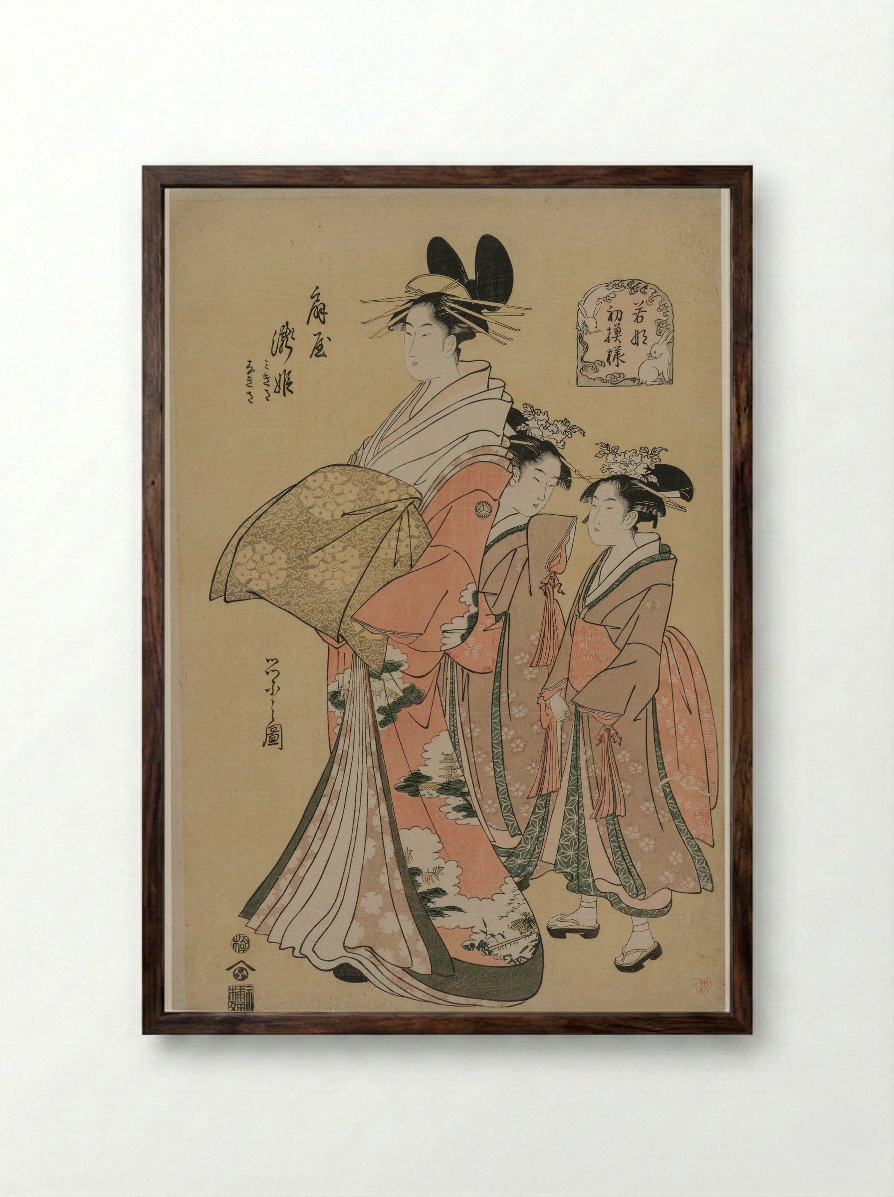 Courtesan and Attendant - Chōbunsai Eishi - Framed Print Dark Wood
