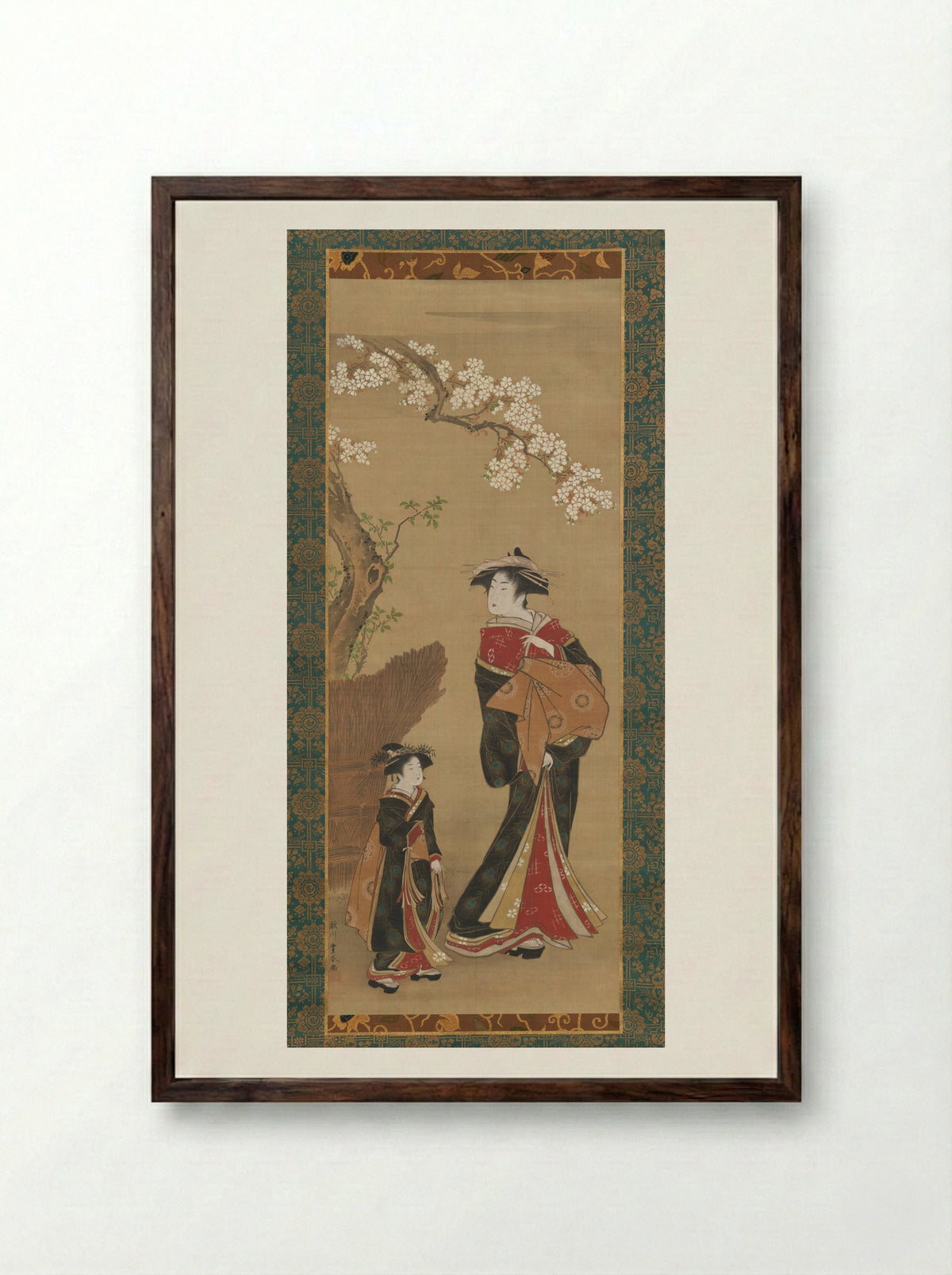 Courtesan and Attendant - Utagawa Toyoharu - Framed Print Dark Wood