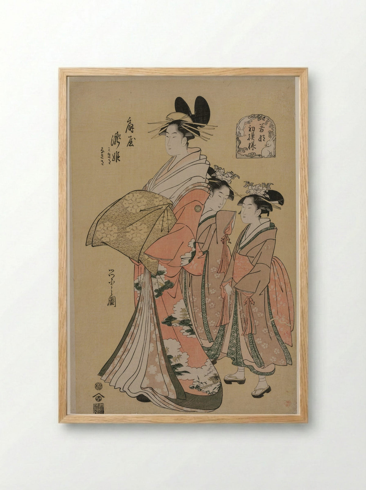 Courtesan and Attendant - Chōbunsai Eishi - Framed Print Wood