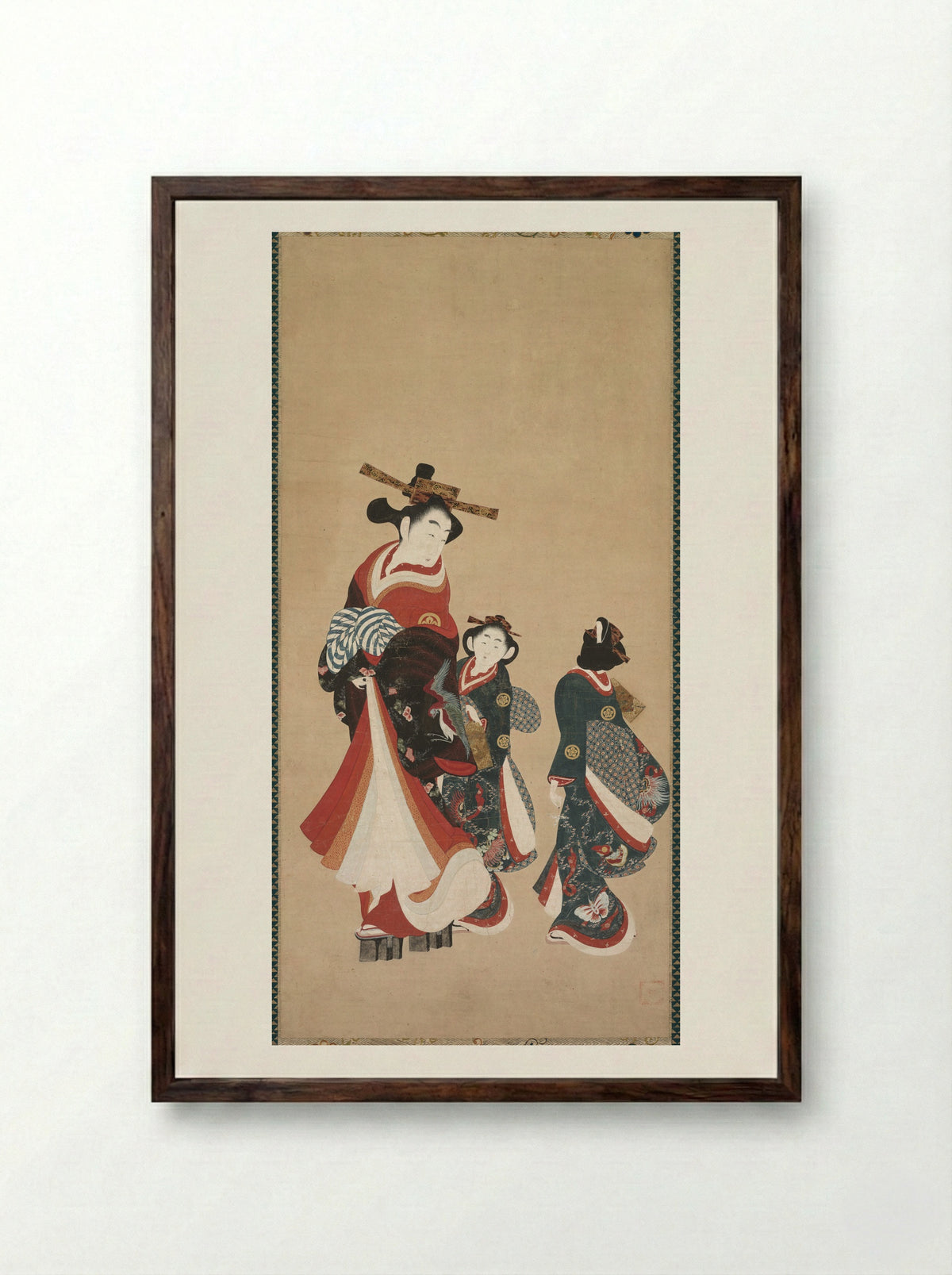 Courtesan and Attendants - Engetsudō - Framed Print Dark Wood