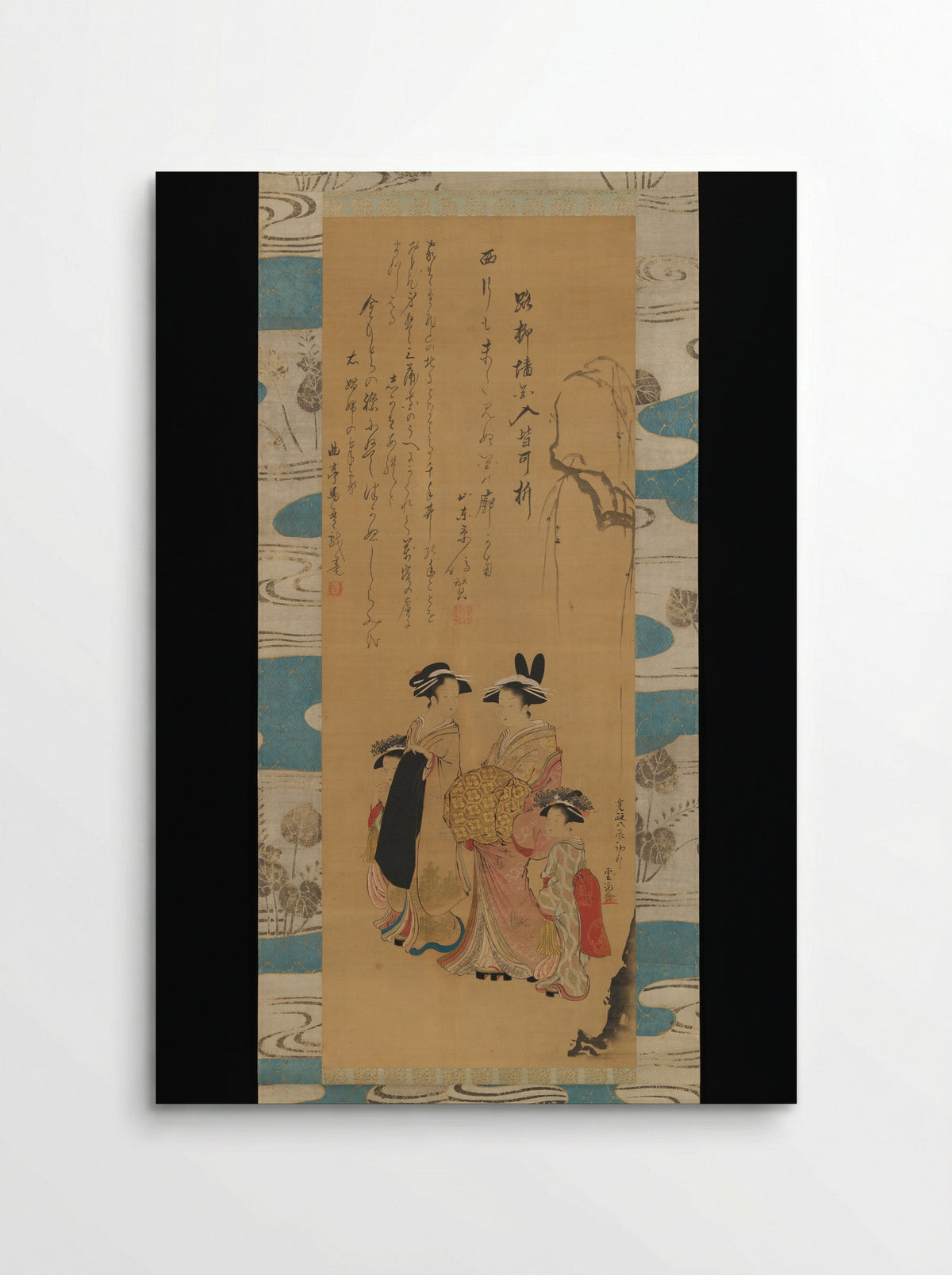 Courtesan and her Attendants under a Willow Tree - Unchō - Poster