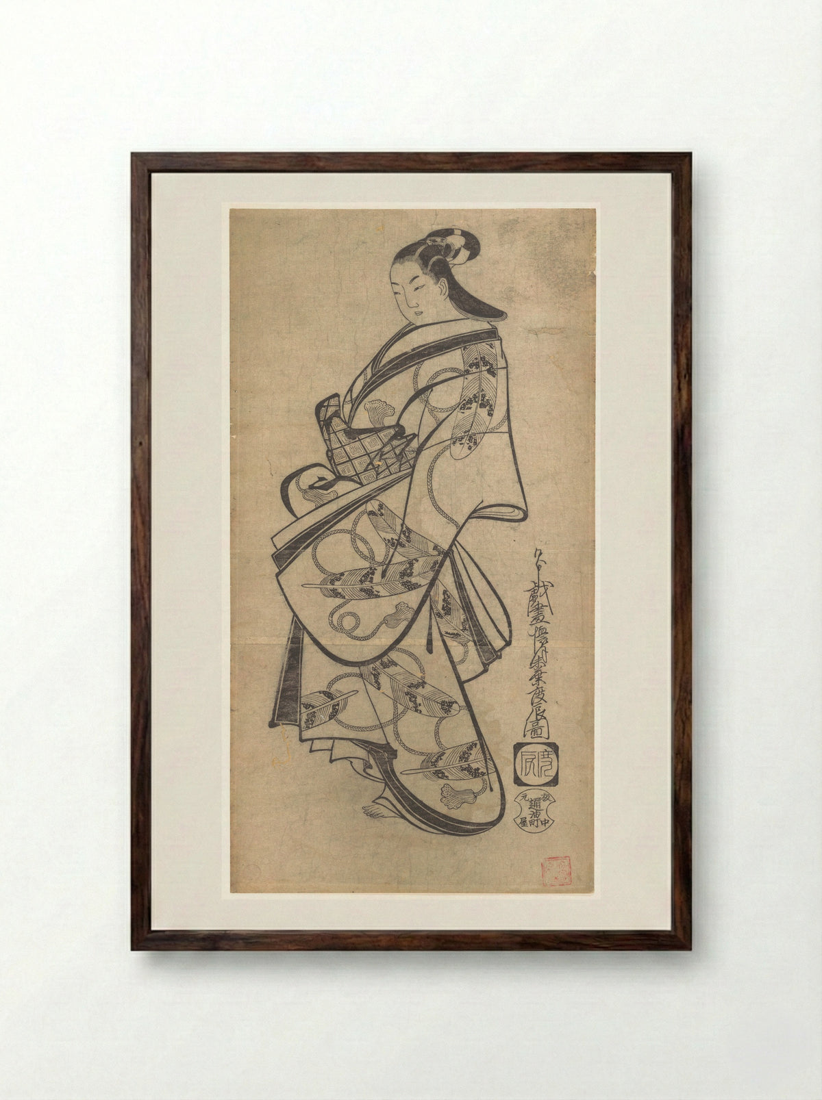 Courtesan for the Ninth Month - Kaigetsudō Doshin - Framed Print Dark Wood