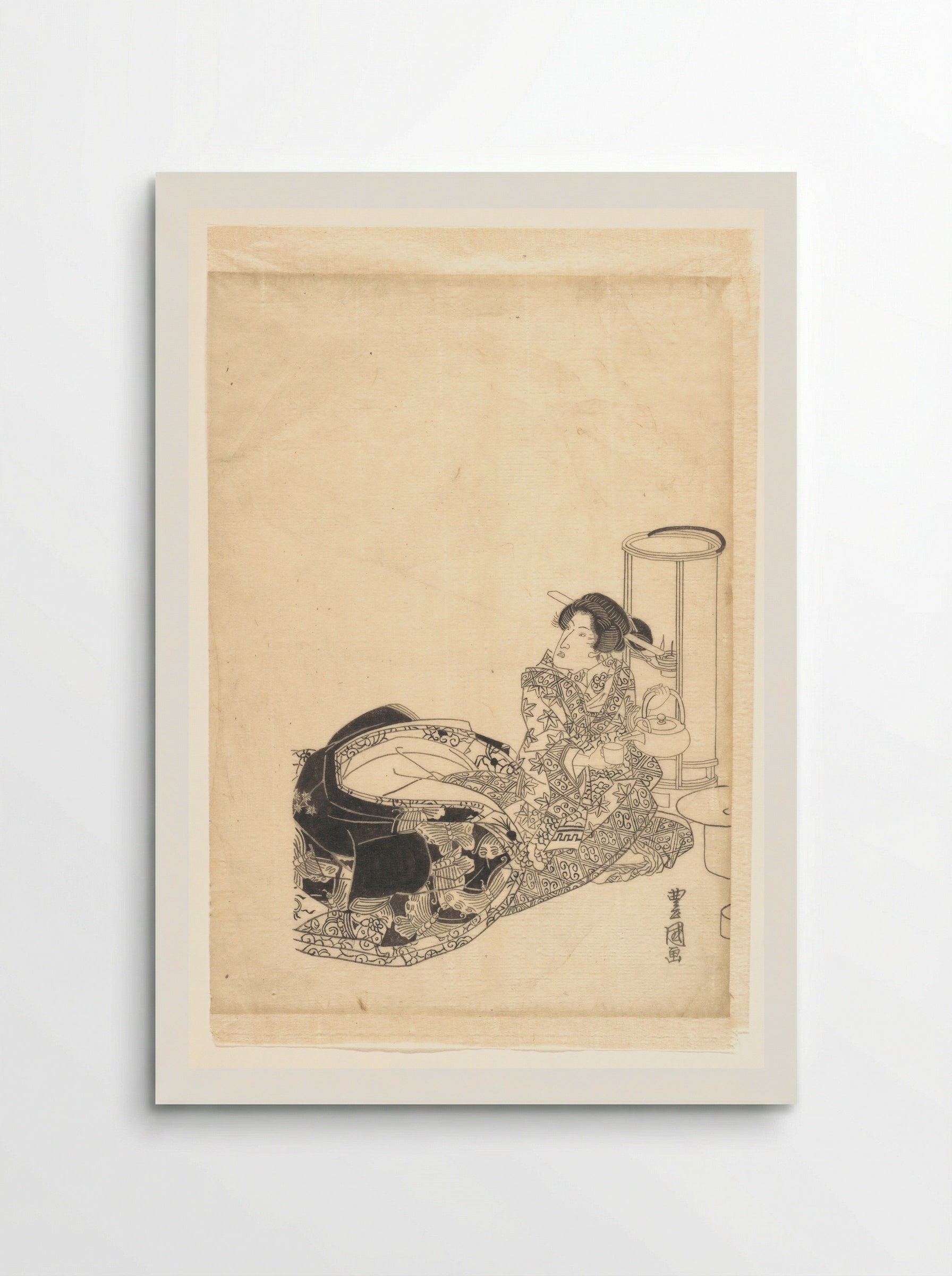 Courtesan or Actor as Courtesan Pouring Tea by the Light of a Lantern - Utagawa Toyokuni I - Poster