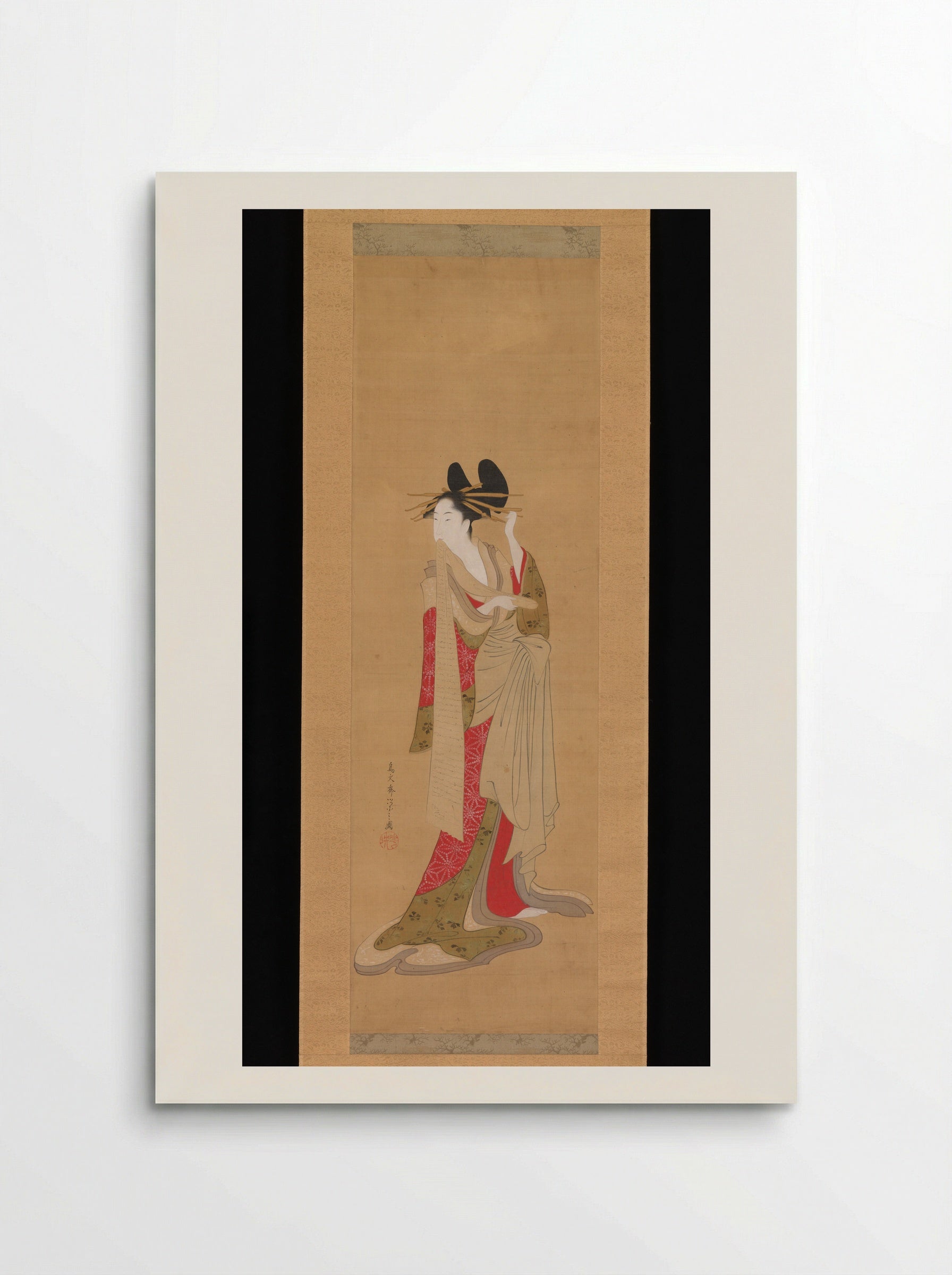Courtesan with a Letter in Her Mouth - Chōbunsai Eishi - Poster